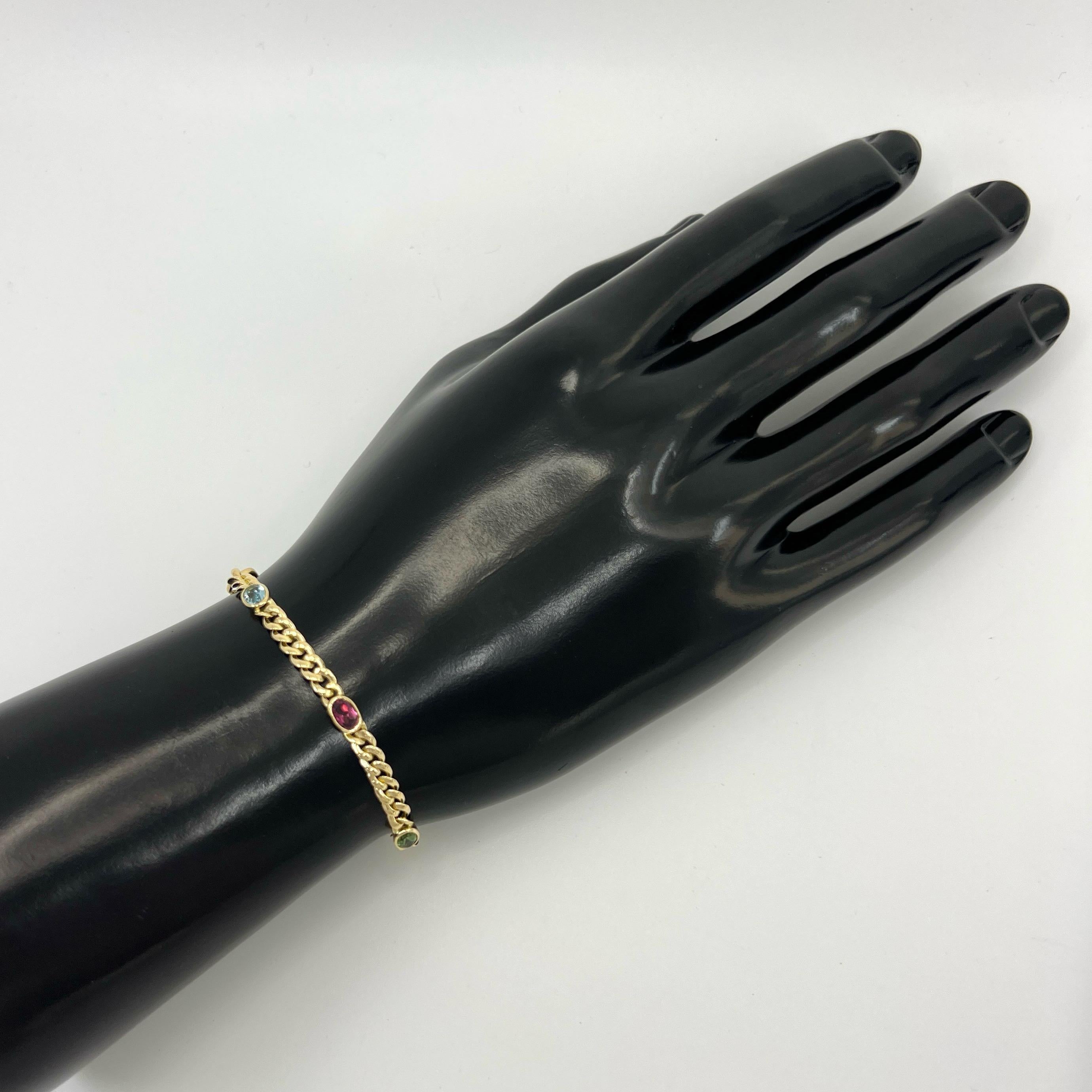 Rare Vintage Tiffany & Co Multi Colour Gemstone 18k Yellow Gold Curb Bracelet 2