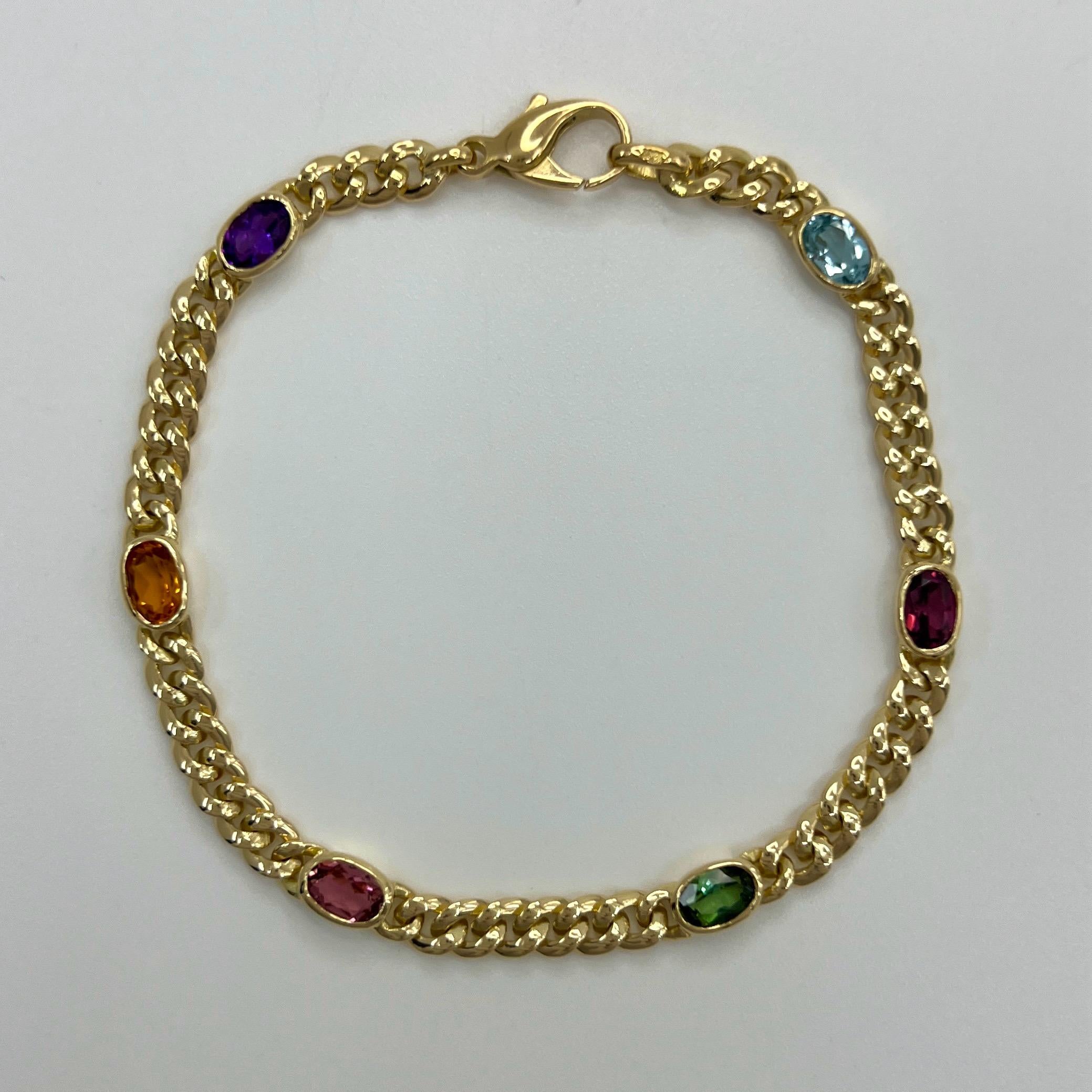 Rare Vintage Tiffany & Co Multi Colour Gemstone 18k Yellow Gold Curb Bracelet 3