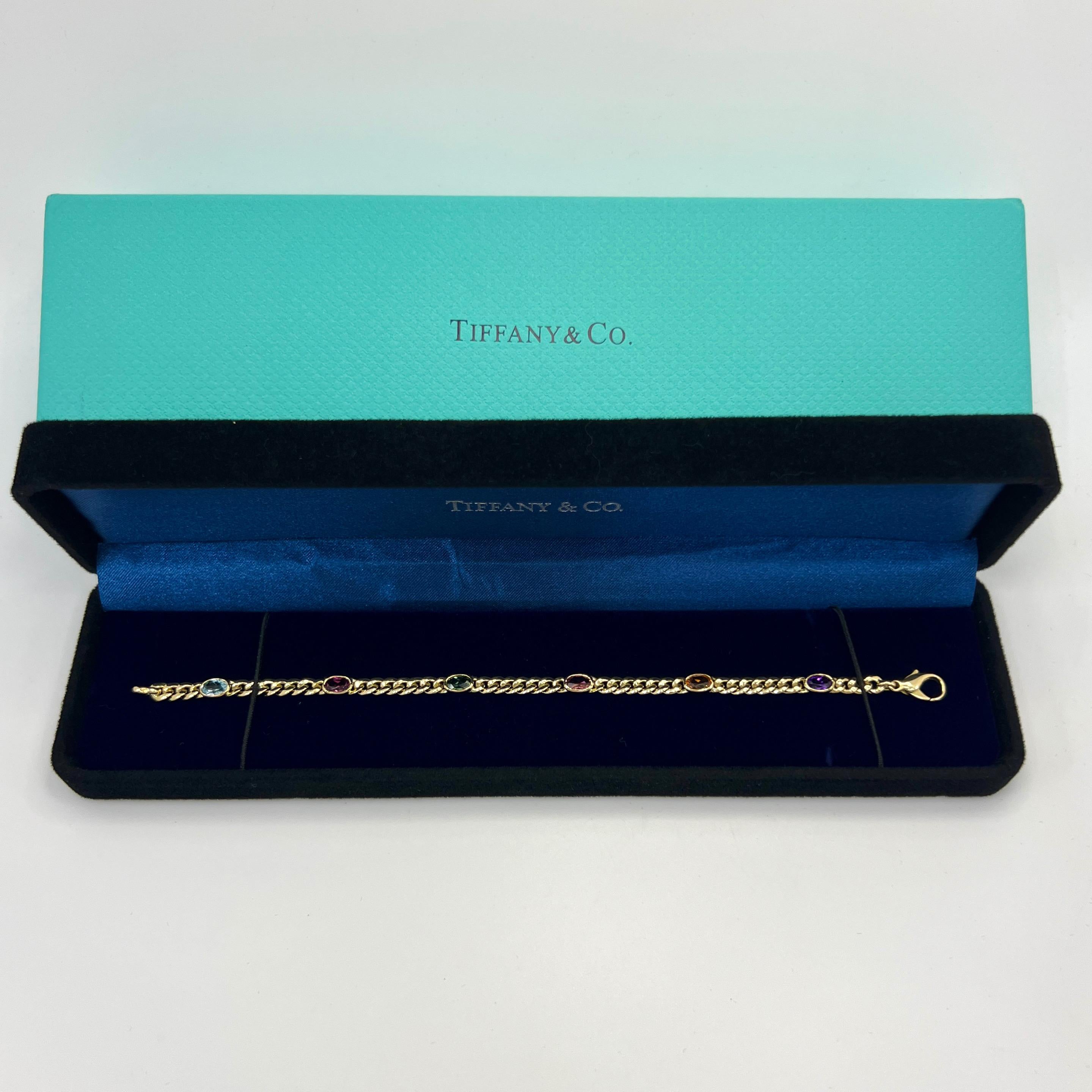 Rare Vintage Tiffany & Co Multi Colour Gemstone 18k Yellow Gold Curb Bracelet 4