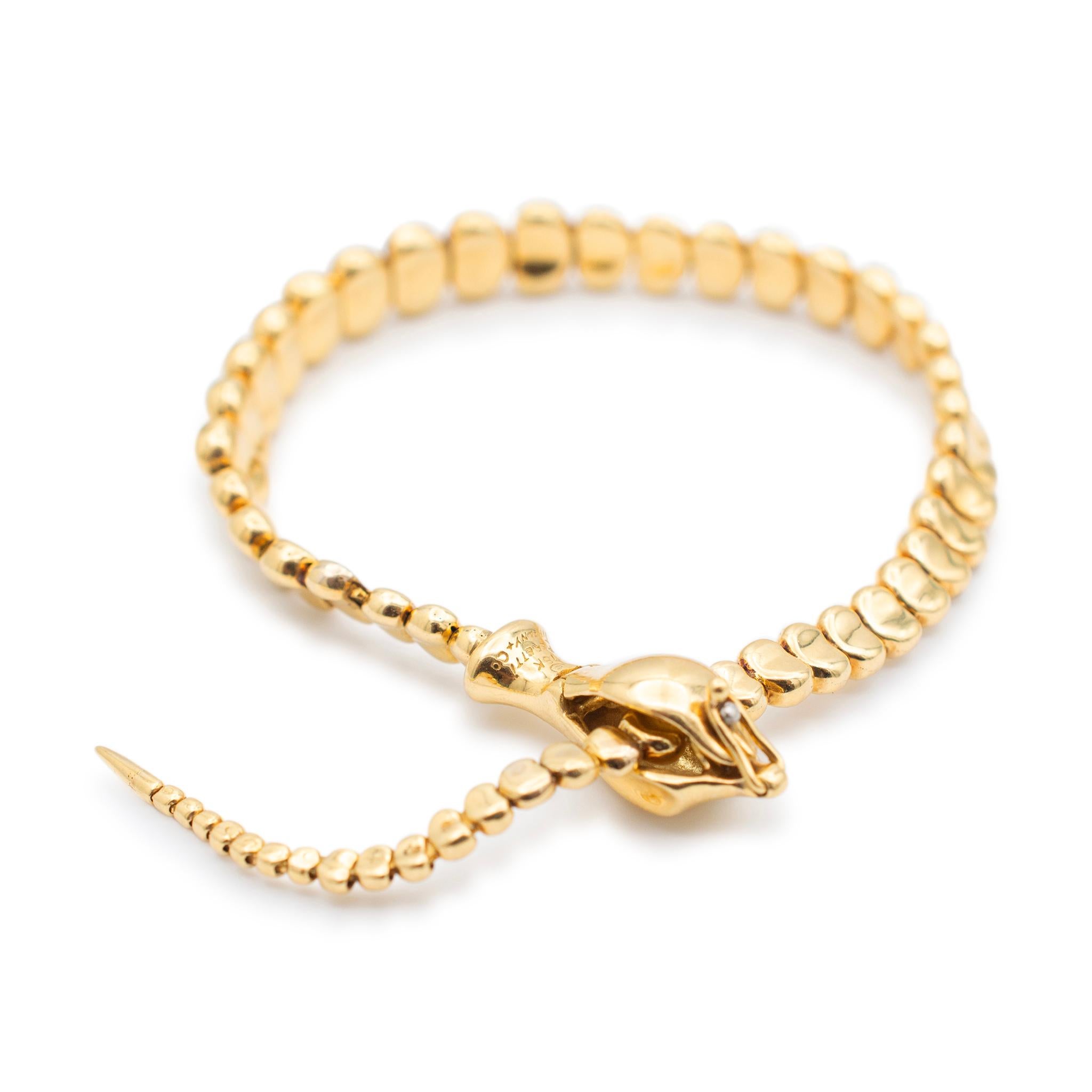 Rare Vintage Tiffany & Co. Peretti 18K Yellow Gold Snake Link Bracelet In Excellent Condition In Houston, TX