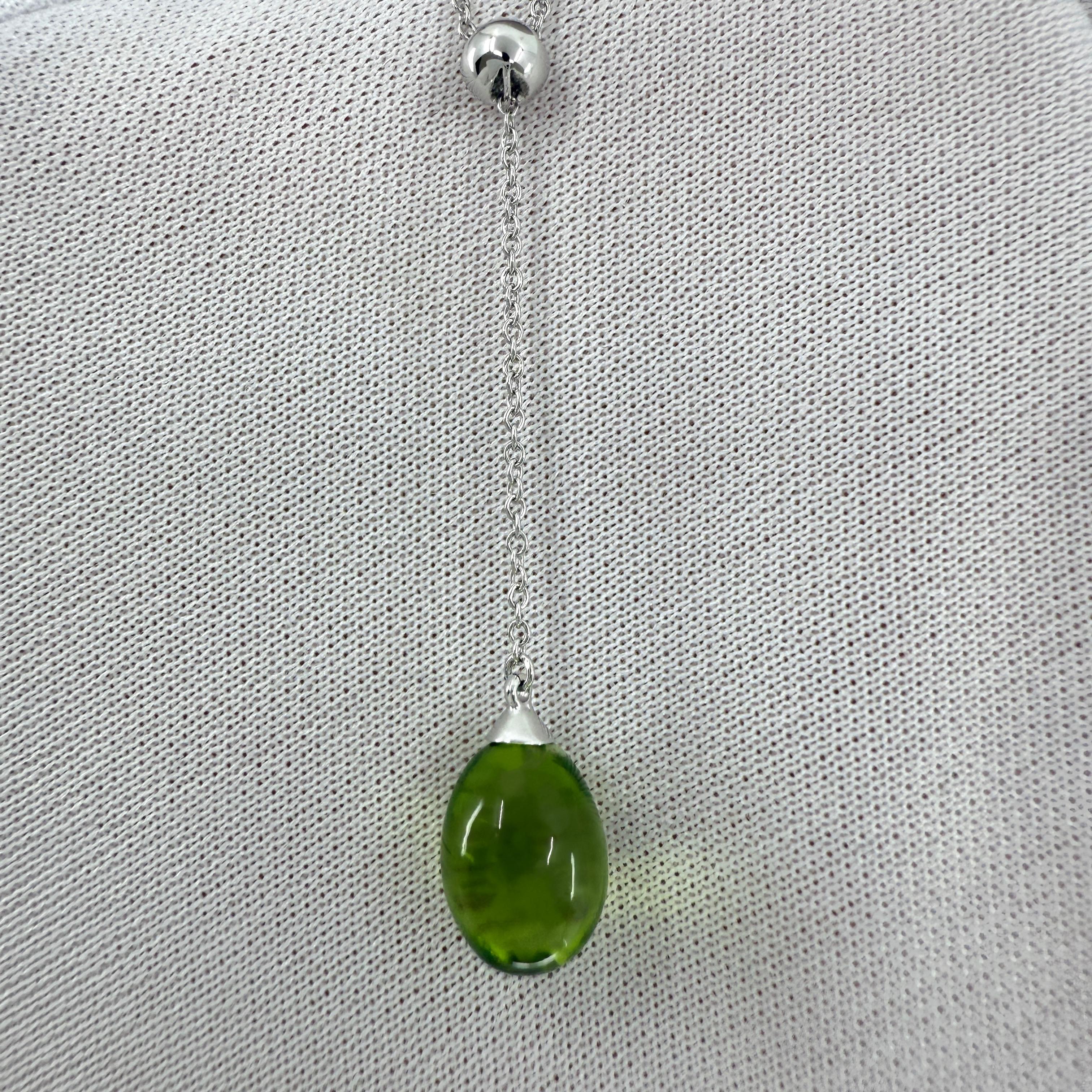 Rare Vintage Tiffany & Co. Peridot 18k White Gold Teardrop Drop Pendant Necklace For Sale 2