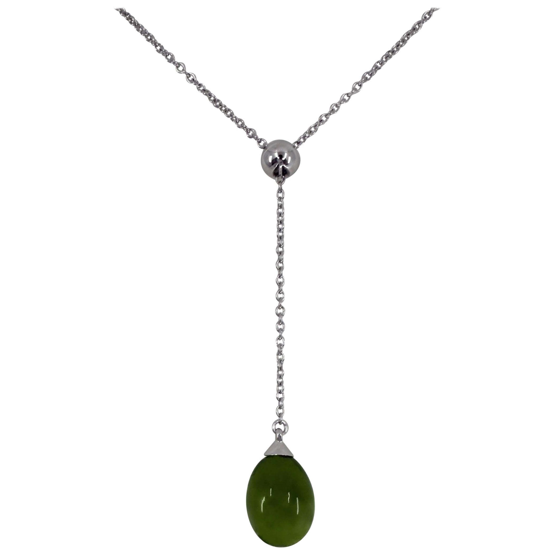 Rare Vintage Tiffany 
Co. Peridot 18k White Gold Teardrop Drop Pendant Necklace