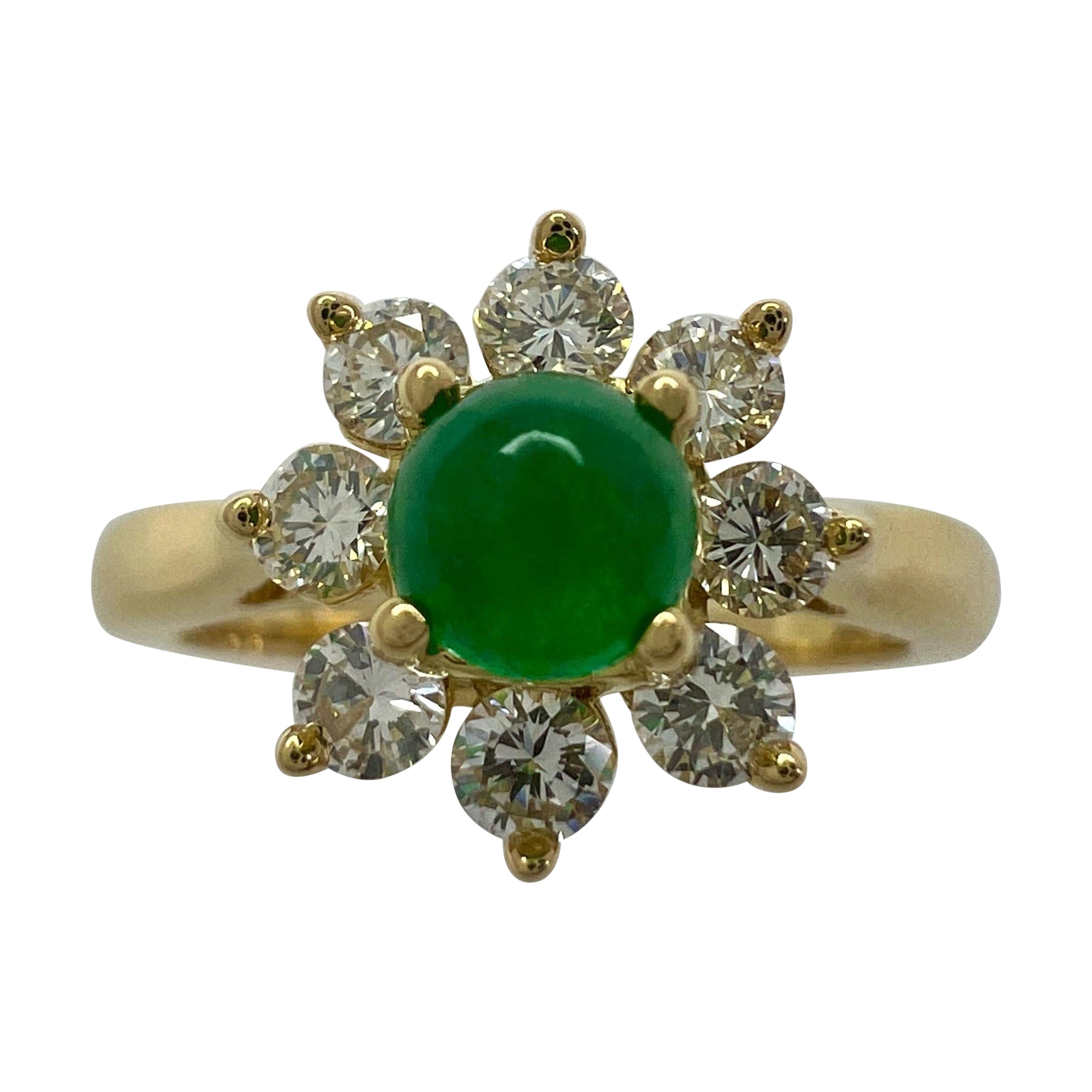 Rare Vintage Tiffany & Co. Bague fleur en or 18k avec émeraude ronde et diamant