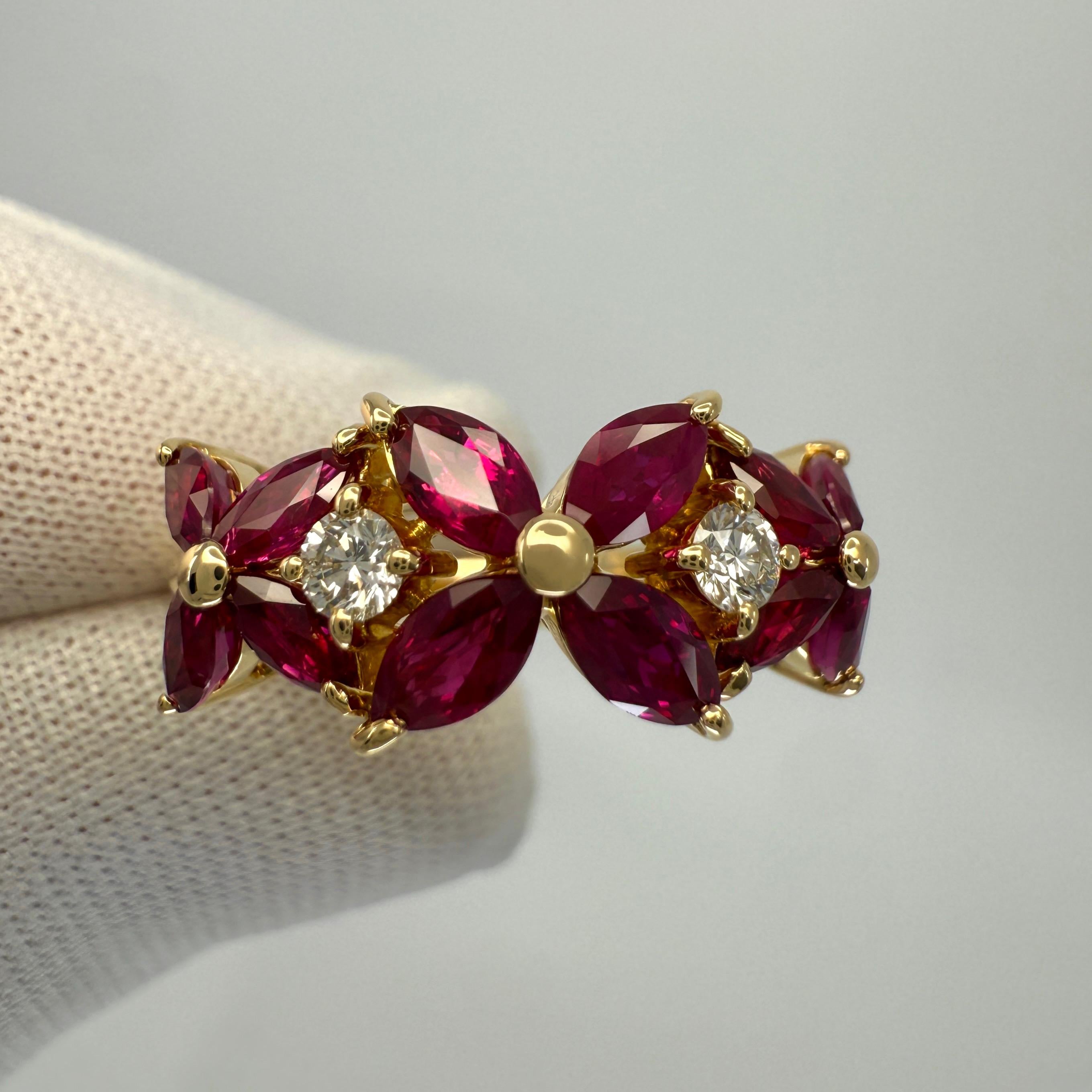 Taglio marquise Rara Tiffany & Co. d'epoca. Anello Victoria con rubino e diamante in oro giallo 18 carati in vendita