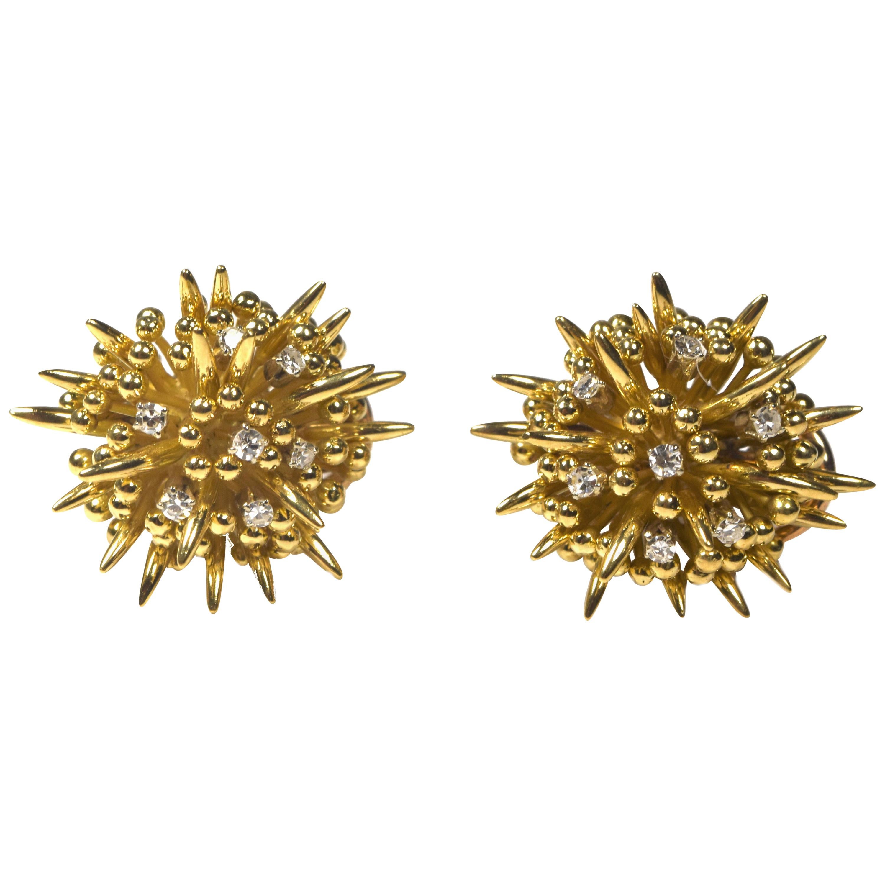 Rare Vintage Tiffany & Co. "Sea Anemone" Yellow Gold Earrings