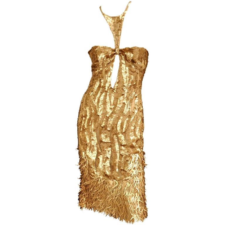 Rare Vintage TOM FORD for GUCCI Gold Sequined Tulle Dress