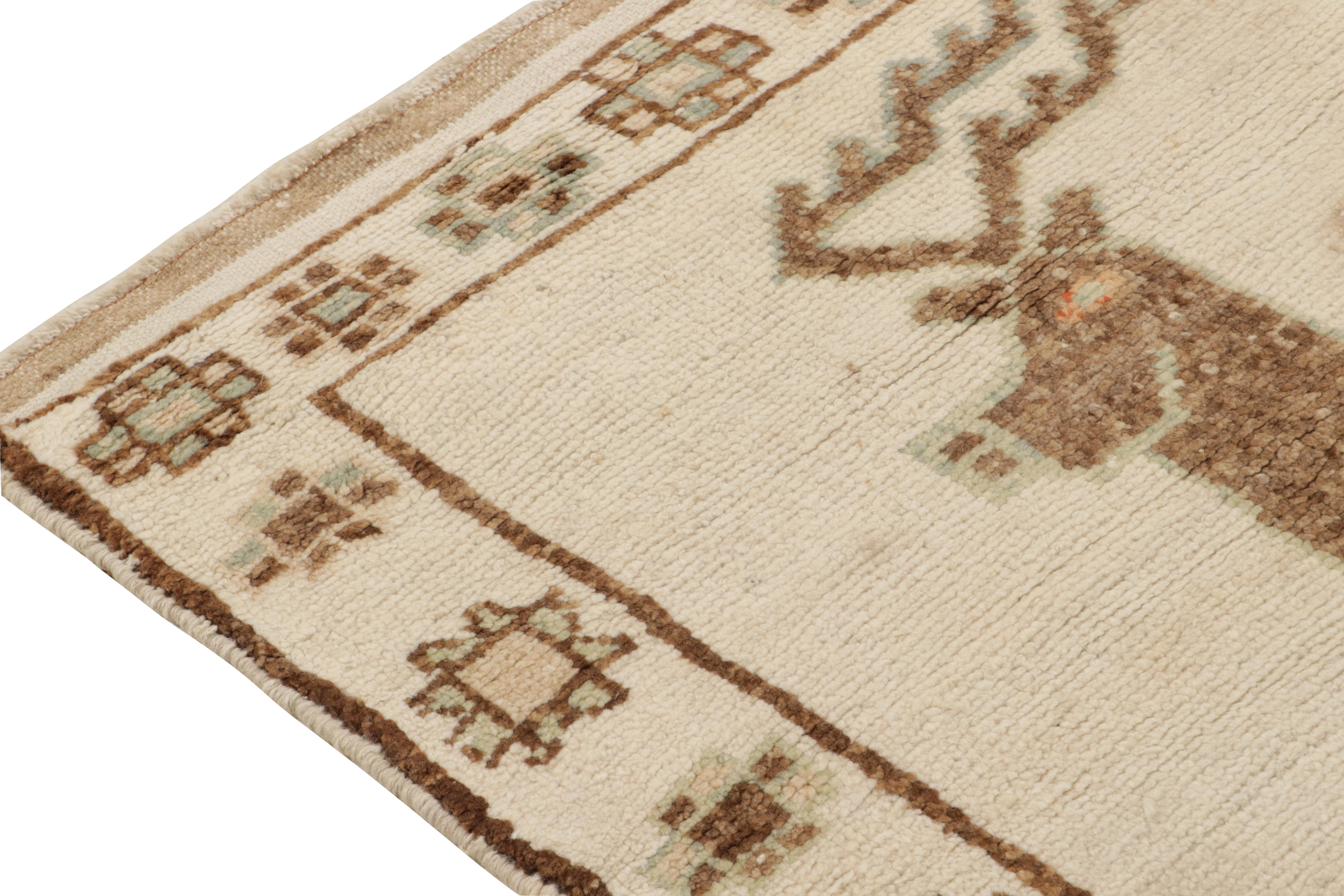 Mid-20th Century Rare Vintage Tribal Rug in Beige-Brown Deer Pictorials Patterns by Rug & Kilim For Sale