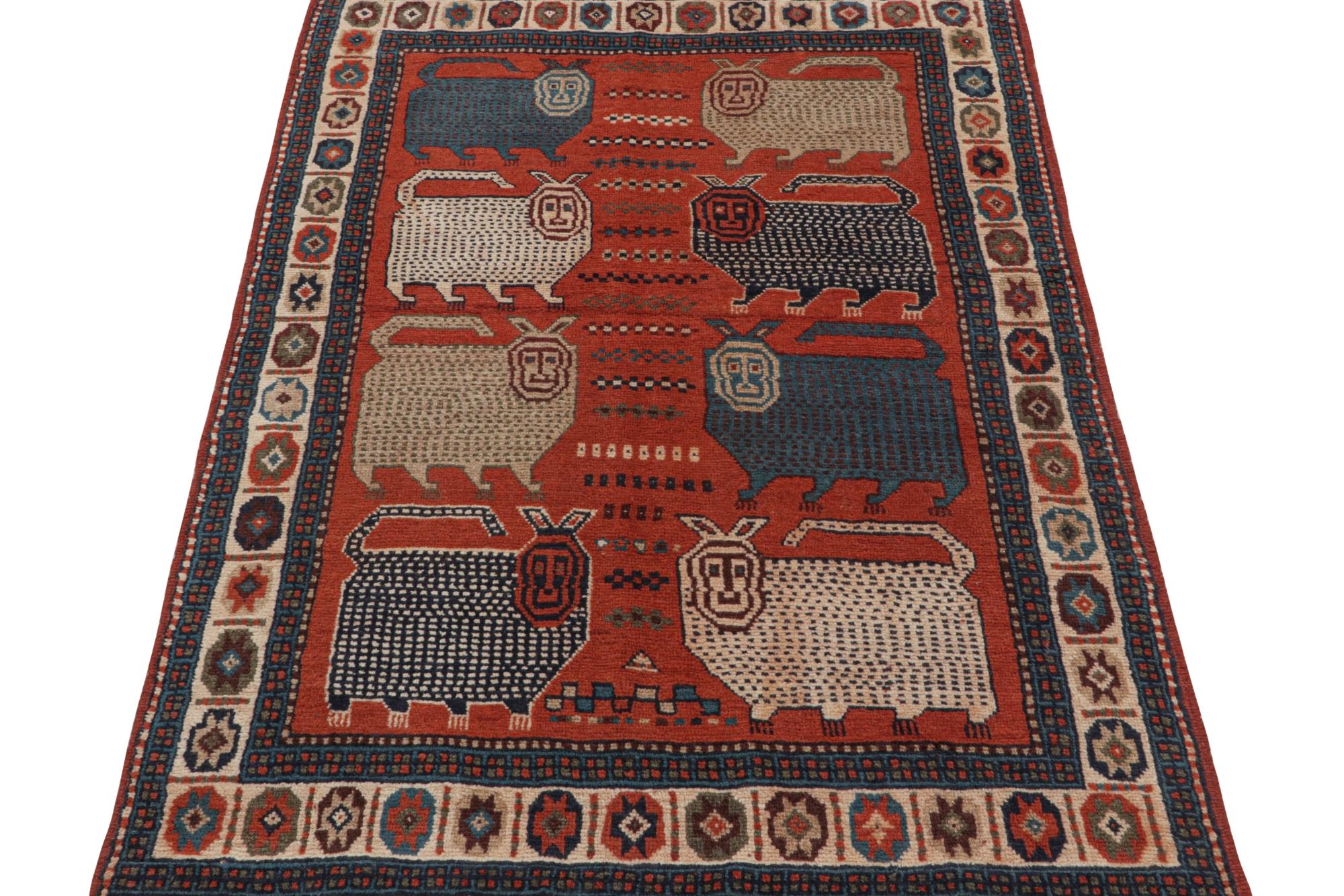 This vintage 4x6 tribal rug is an exciting new entry in Rug & Kilim's esteemed Antique & Vintage collection. hand knotted in wool, it originates from Turkey circa 1950-1960. 

On the Design:

This rug enjoys a rare series of animal pictorial