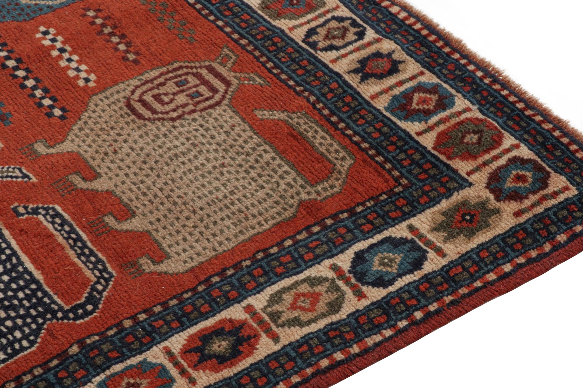 Rare Vintage Tribal Rug in Red with Beige and Blue Pictorials by Rug & Kilim In Good Condition For Sale In Long Island City, NY