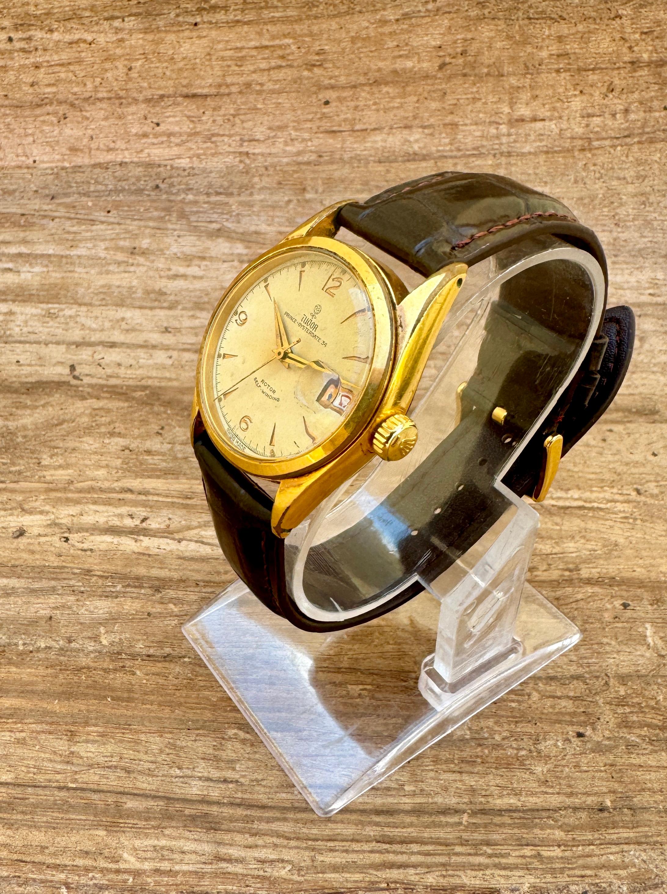 Rare Vintage Tudor Prince Oysterdate Ref 7914 Automatic Gold Capped Watch In Fair Condition In Toronto, CA