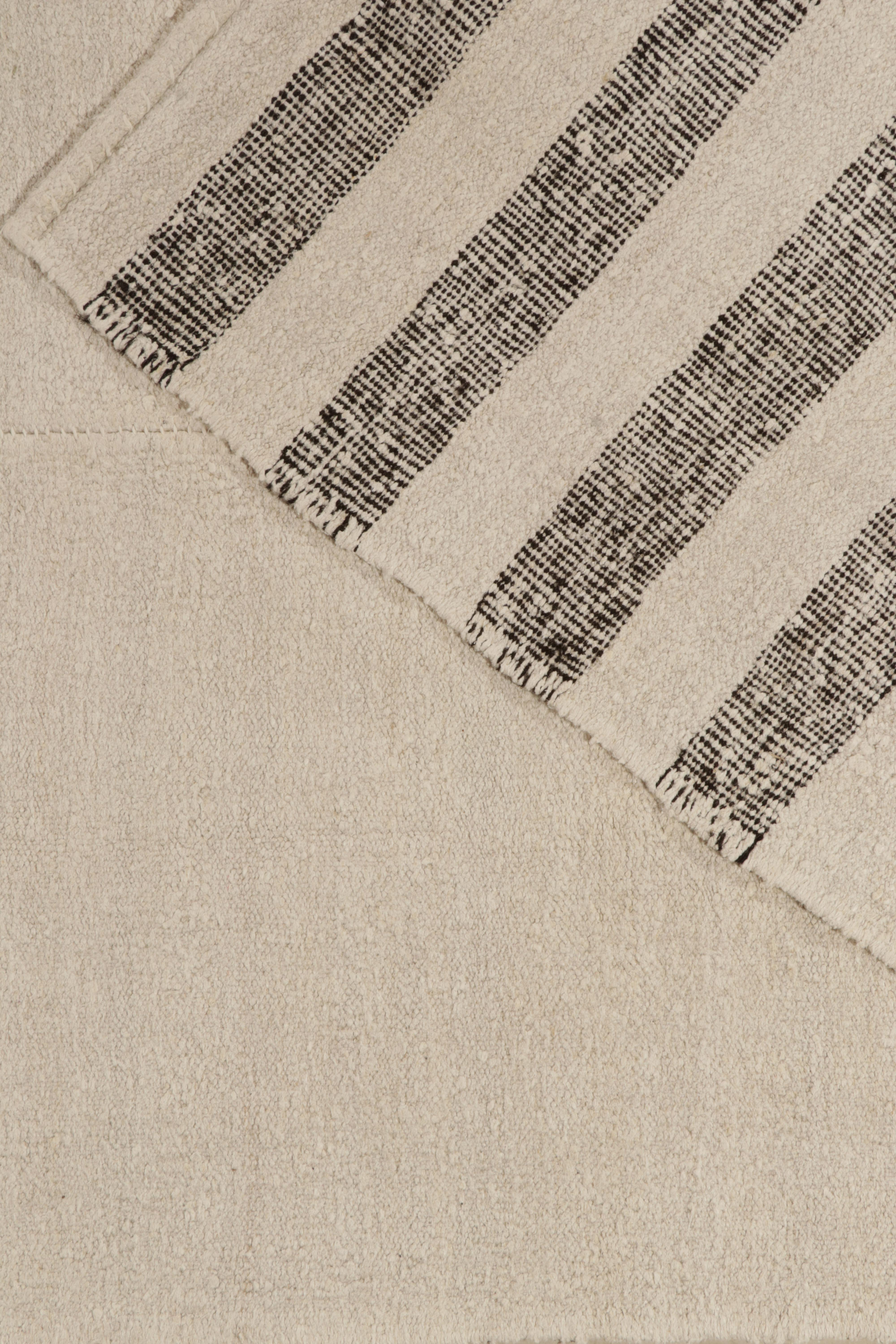 Rare Vintage Turkish Kilim in Beige-Black Panel Woven Style by Rug & Kilim For Sale 1