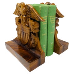 Rare Vintage US Navy Officer Crest Wood Bookends