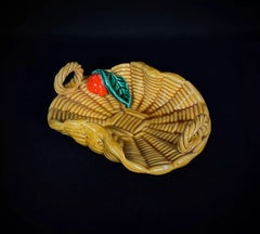 Rare Vintage Vallauris Basket-Shaped Trinket Dish – Fruit Decor - 2Y389