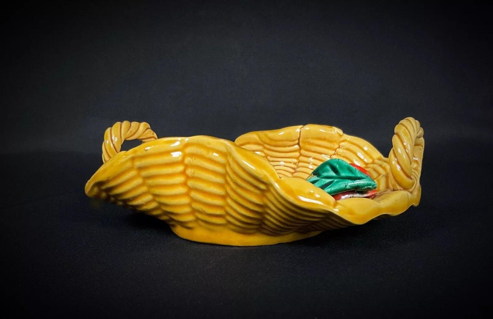 Rare Vintage Vallauris Basket-Shaped Trinket Dish – Fruit Decor - 2Y389 For Sale 3
