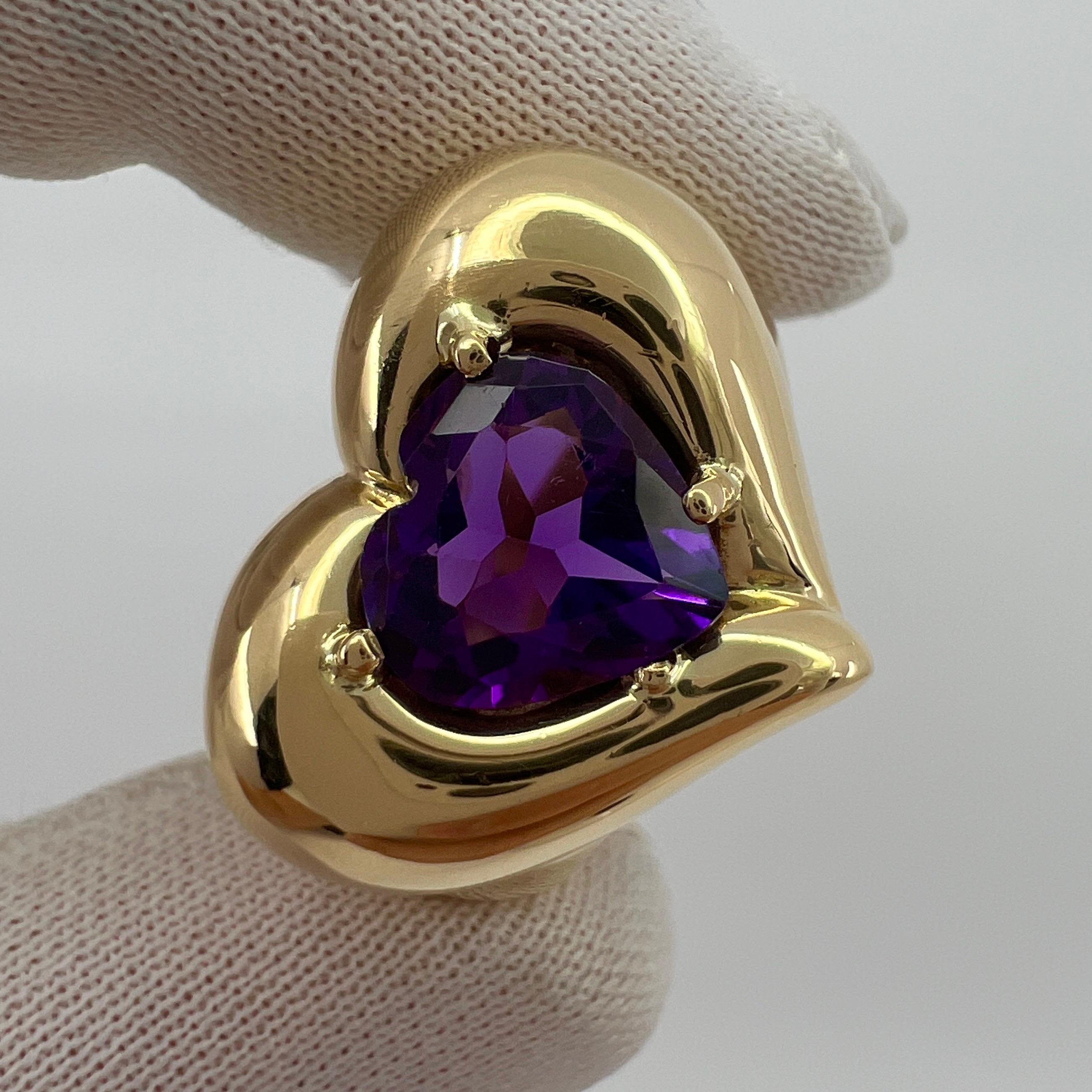Rare Vintage Van Cleef & Arpels 18k Yellow Gold Amethyst Heart Ring with Box 2