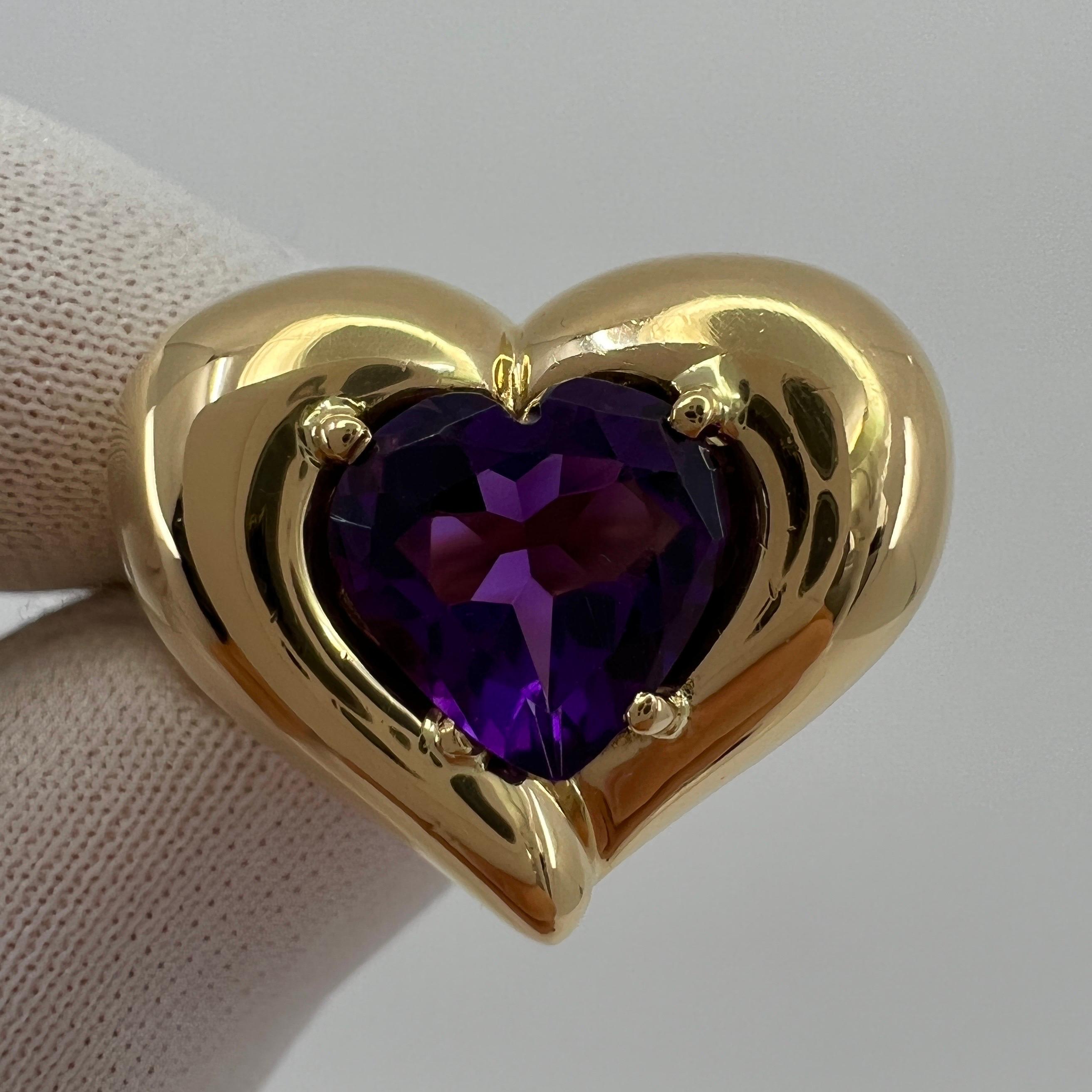 Rare Vintage Van Cleef & Arpels 18k Yellow Gold Amethyst Heart Ring with Box 3