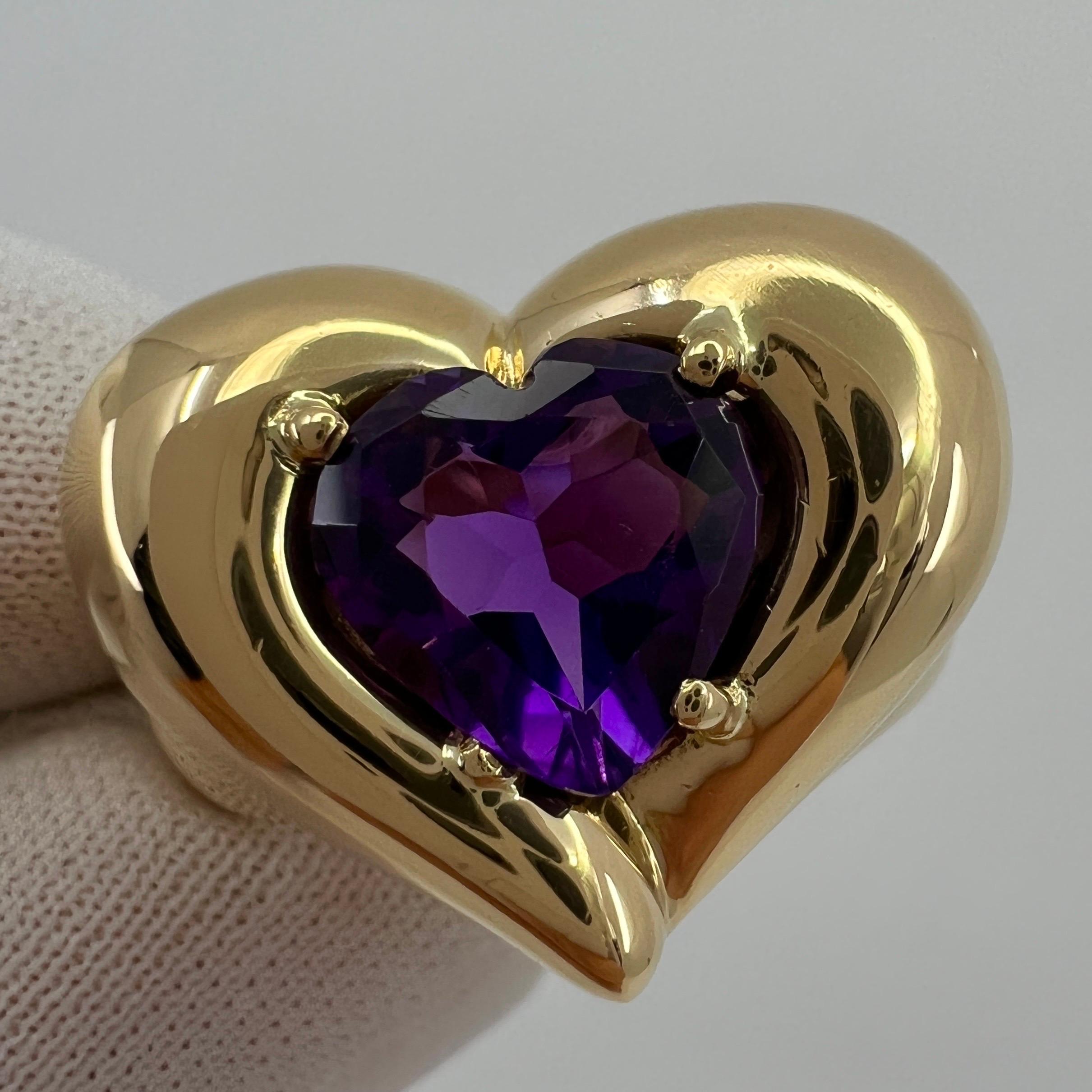 Rare Vintage Van Cleef & Arpels 18k Yellow Gold Amethyst Heart Ring with Box 4
