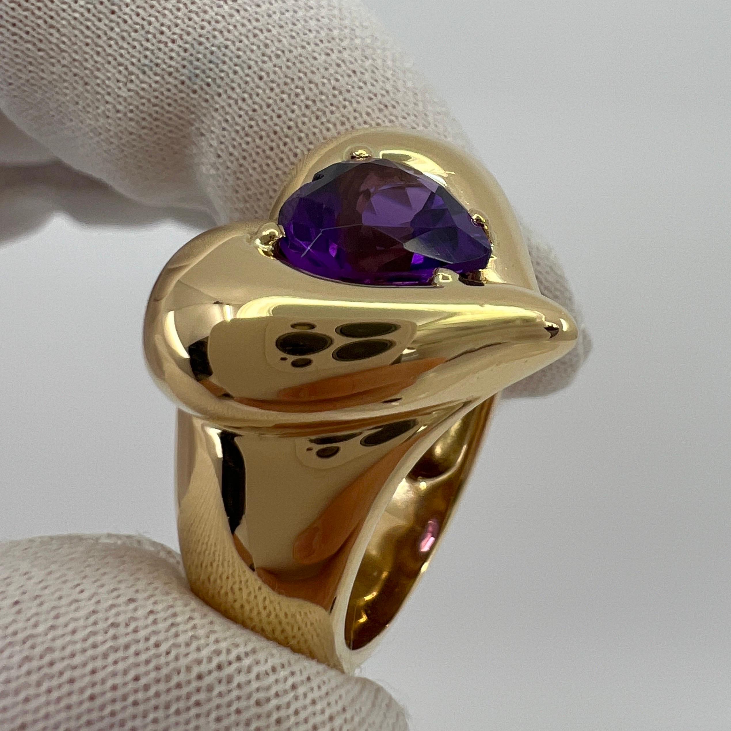 Rare Vintage Van Cleef & Arpels 18k Yellow Gold Amethyst Heart Ring with Box 5