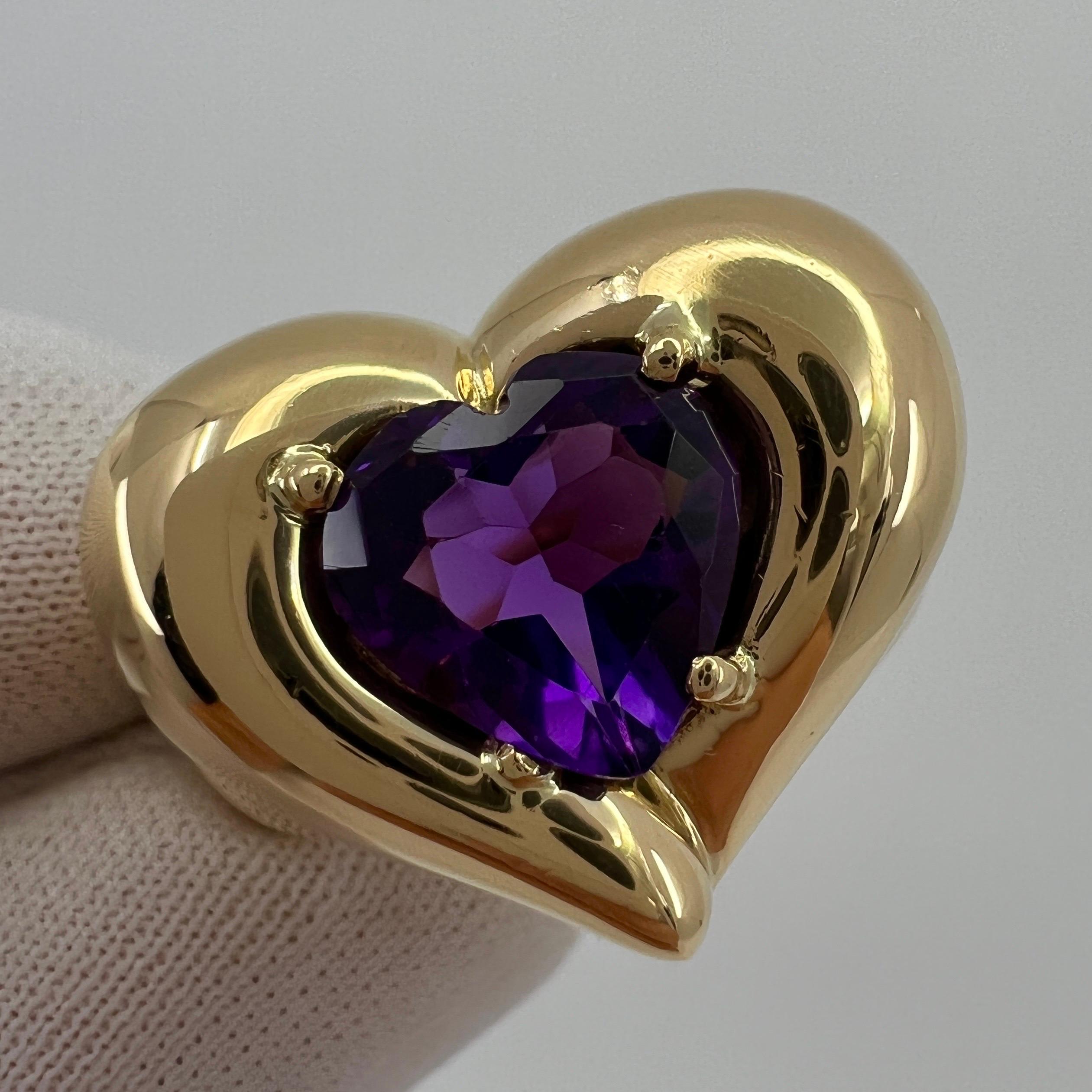 Rare Vintage Van Cleef & Arpels 18k Yellow Gold Amethyst Heart Ring with Box 7