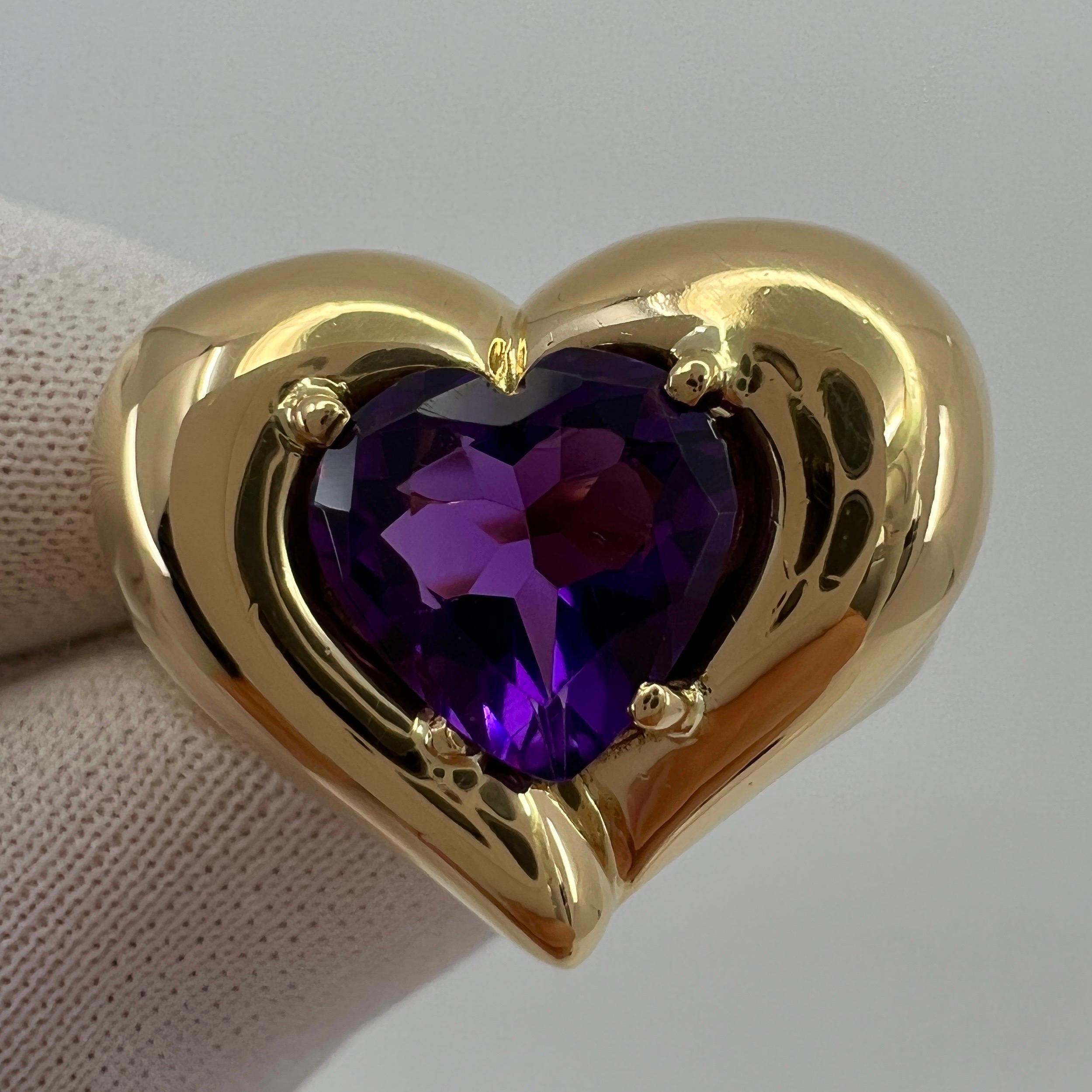 Rare Vintage Van Cleef & Arpels 18k Yellow Gold Amethyst Heart Ring with Box 8