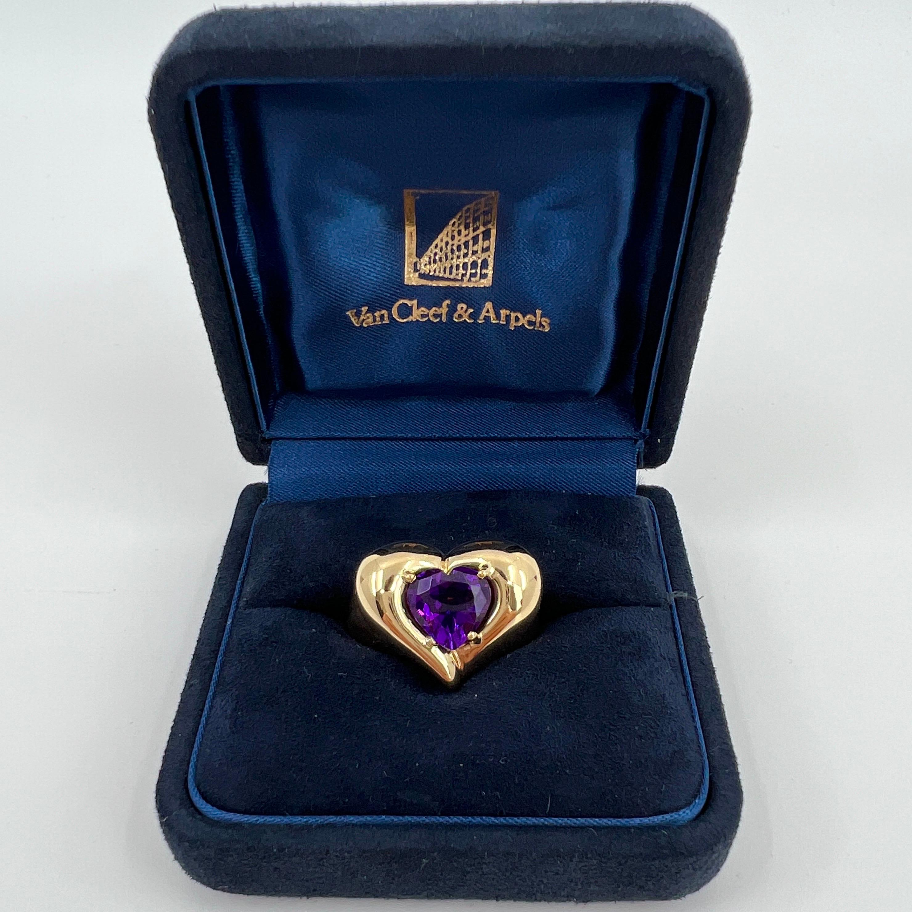 Rare Vintage Van Cleef & Arpels 18k Yellow Gold Amethyst Heart Ring.

A stunning vintage, well made ring with a beautiful heart cut amethyst set in the centre. Fine jewellery houses like Van Cleef & Arpels only use the finest natural gemstones in