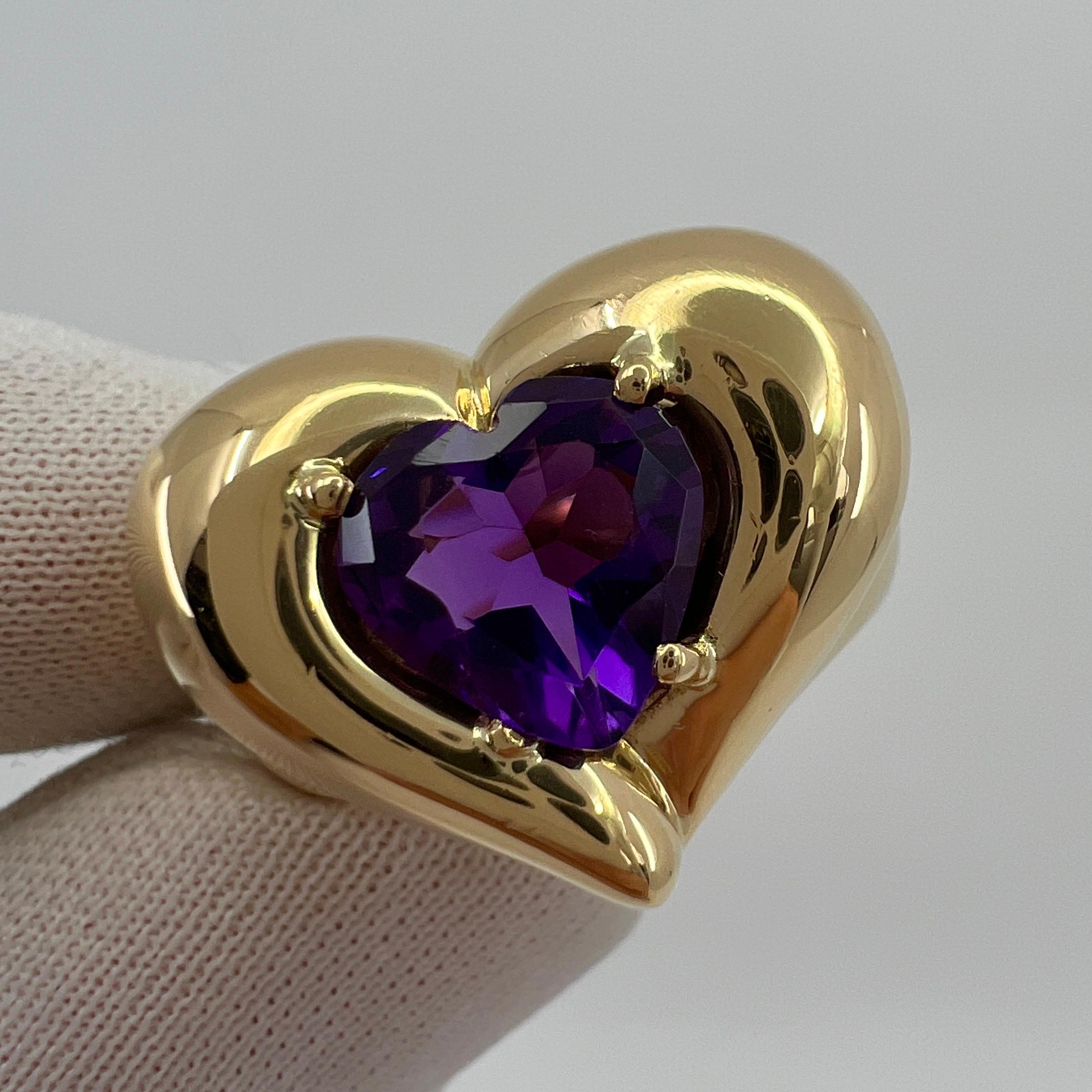 Women's or Men's Rare Vintage Van Cleef & Arpels 18k Yellow Gold Amethyst Heart Ring with Box