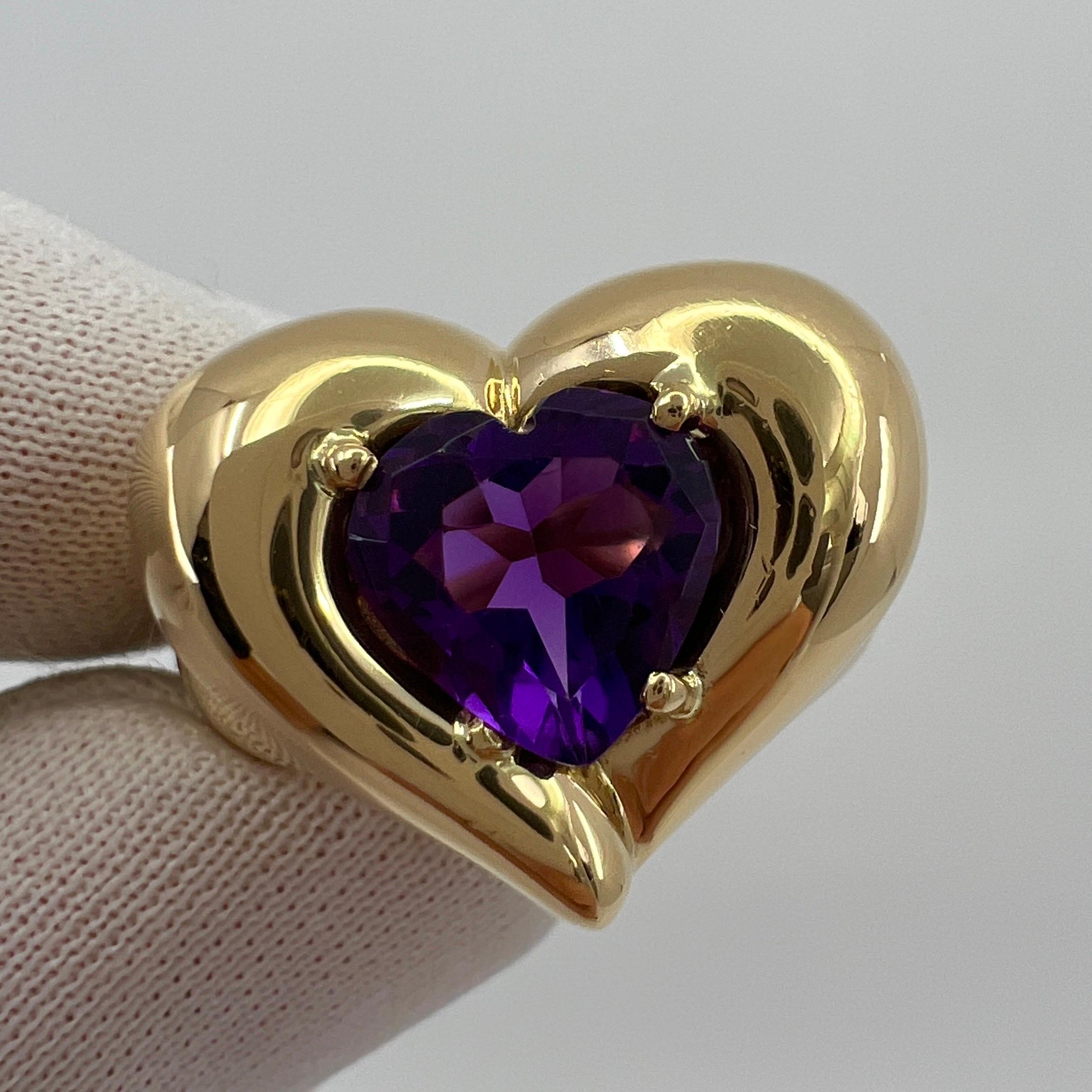 Rare Vintage Van Cleef & Arpels 18k Yellow Gold Amethyst Heart Ring with Box 1