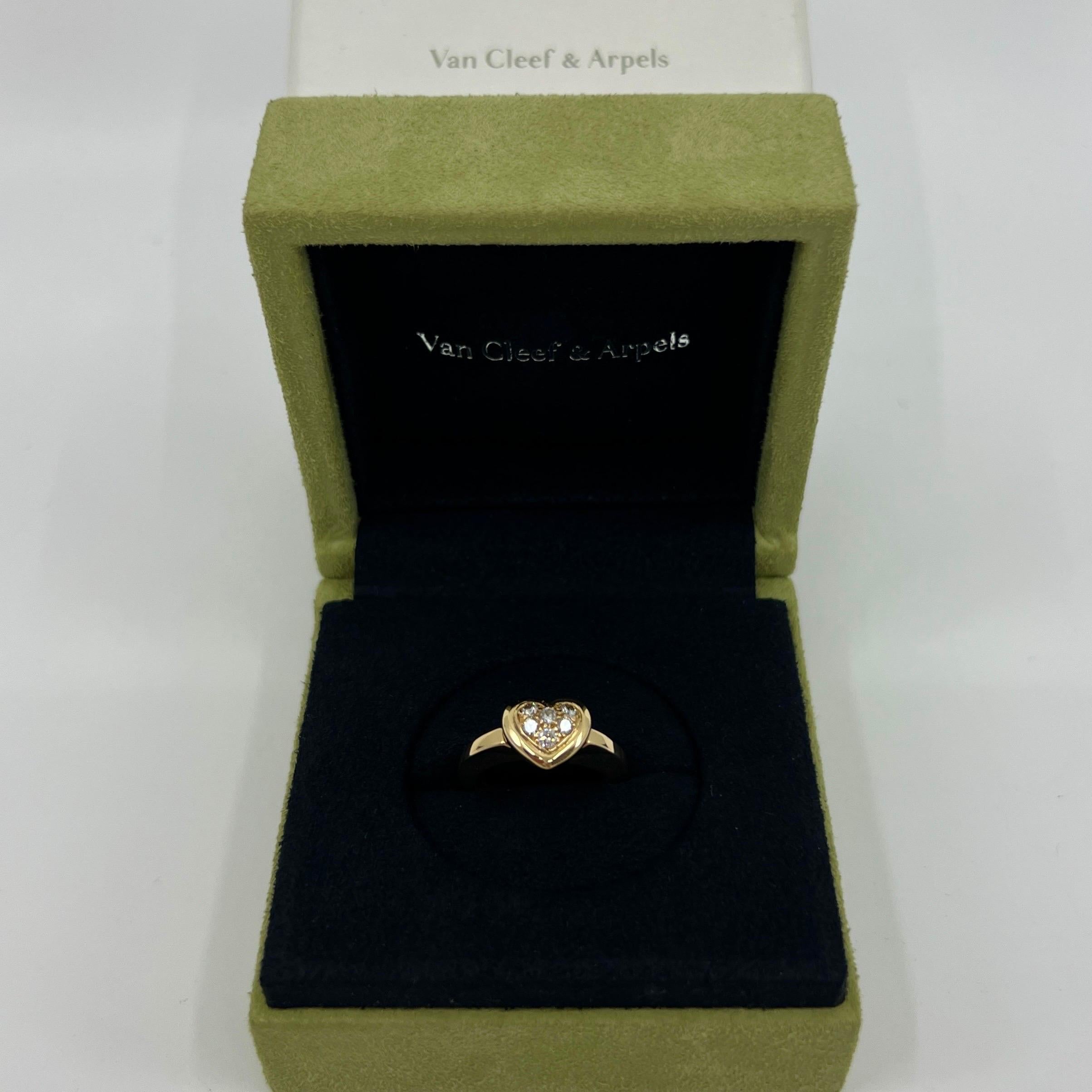 Round Cut Rare Vintage Van Cleef & Arpels 18k Yellow Gold Diamond Heart Ring And Pendant For Sale