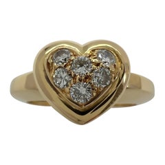 Rare Vintage Van Cleef & Arpels 18k Yellow Gold Diamond Heart Ring And Pendant