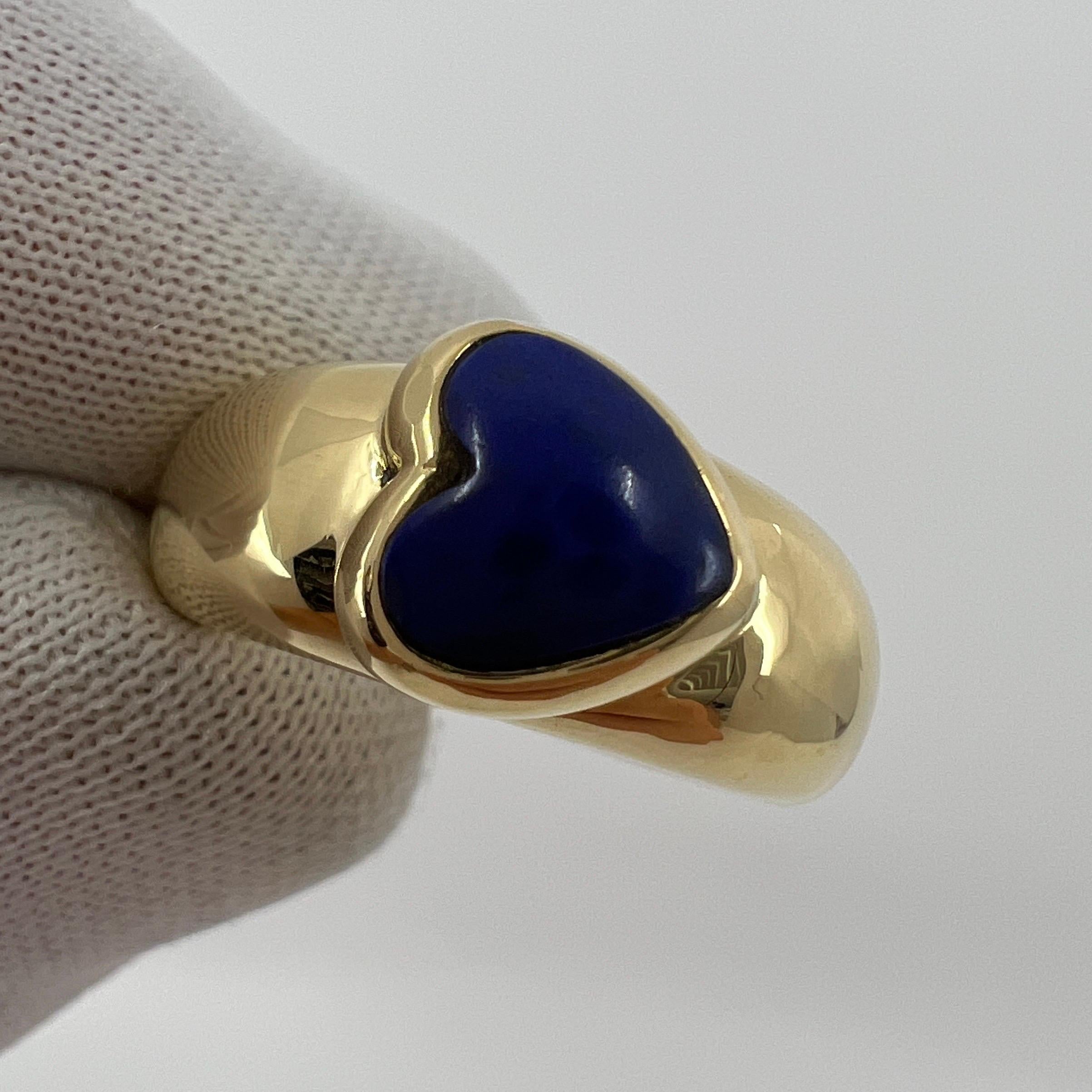 Rare Vintage Van Cleef & Arpels 18k Yellow Gold Lapis Lazuli Heart Ring with Box 6