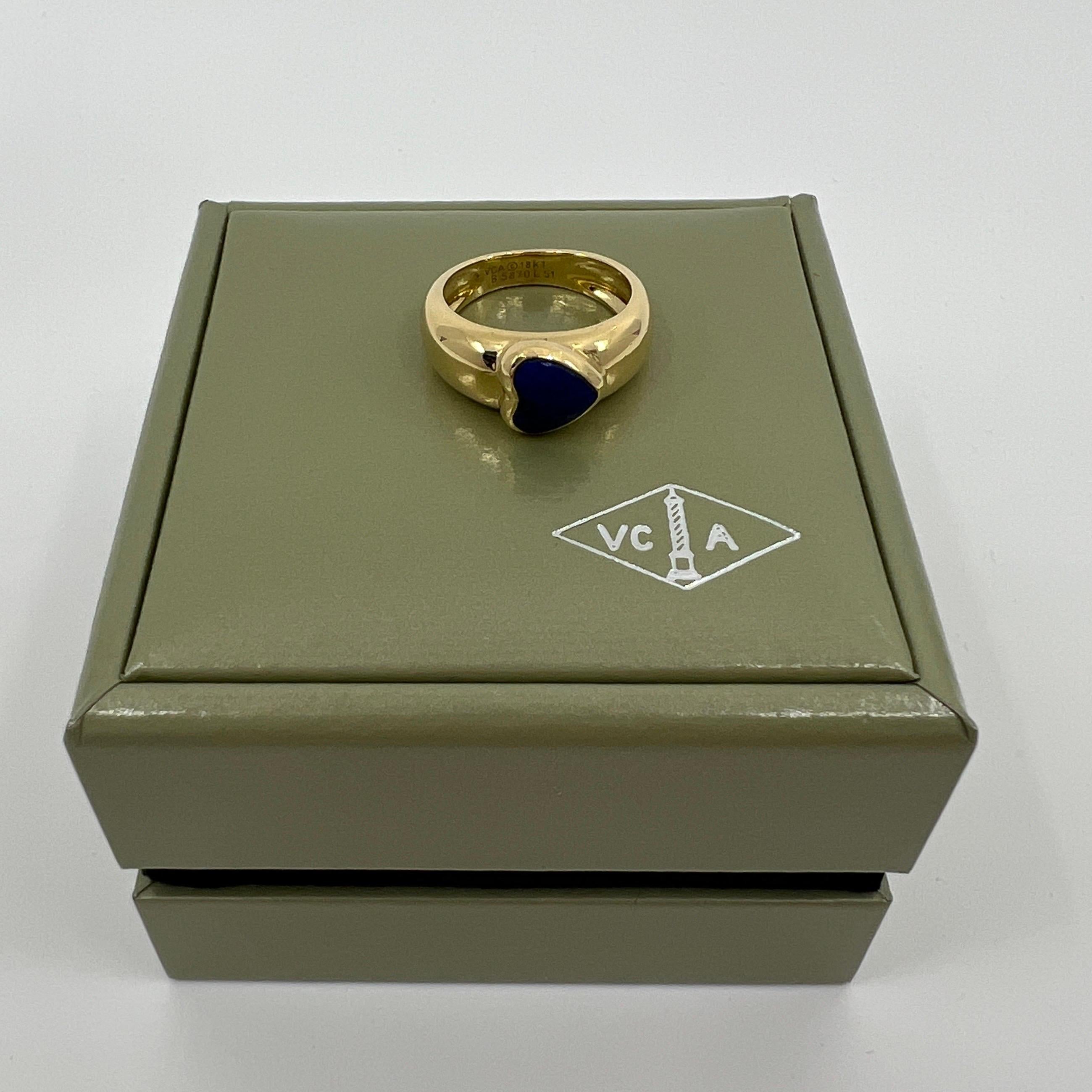 Heart Cut Rare Vintage Van Cleef & Arpels 18k Yellow Gold Lapis Lazuli Heart Ring with Box