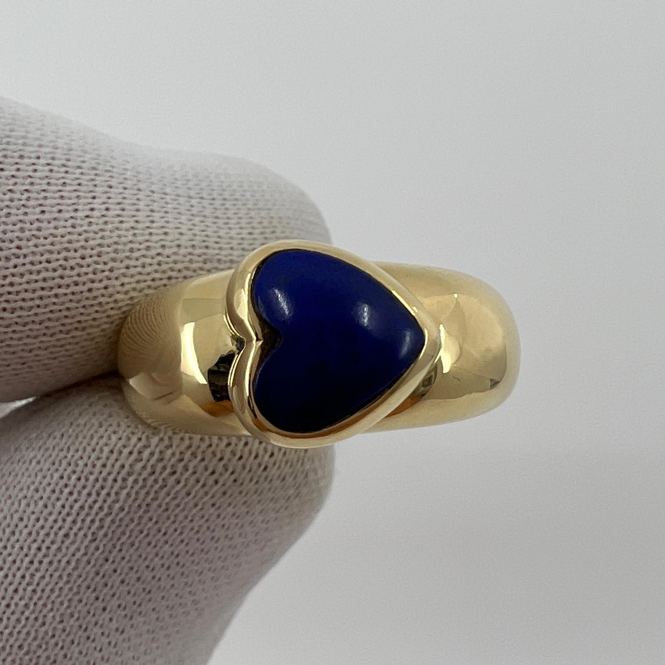 Rare Vintage Van Cleef & Arpels 18k Yellow Gold Lapis Lazuli Heart Ring with Box 1