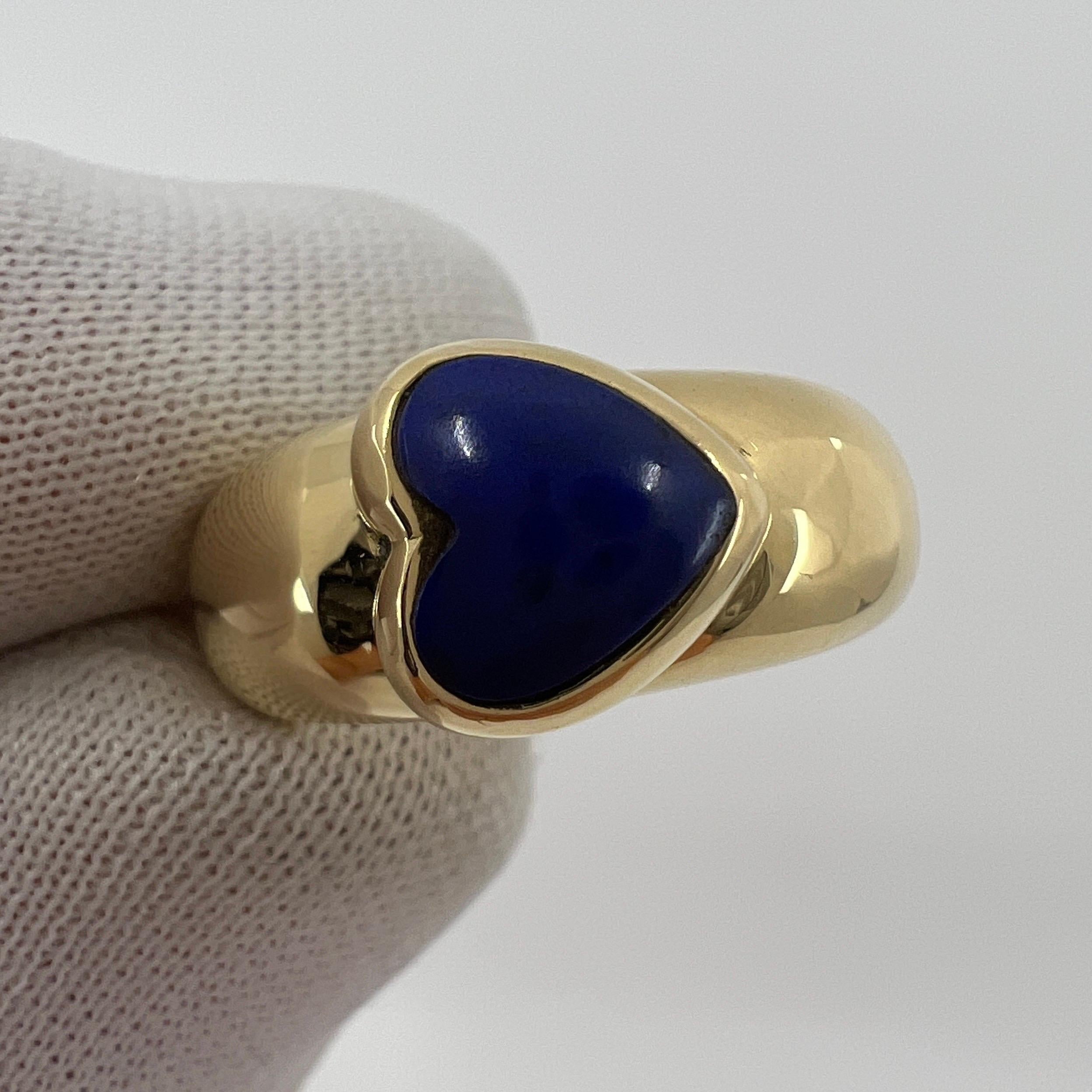 Rare Vintage Van Cleef & Arpels 18k Yellow Gold Lapis Lazuli Heart Ring with Box 2