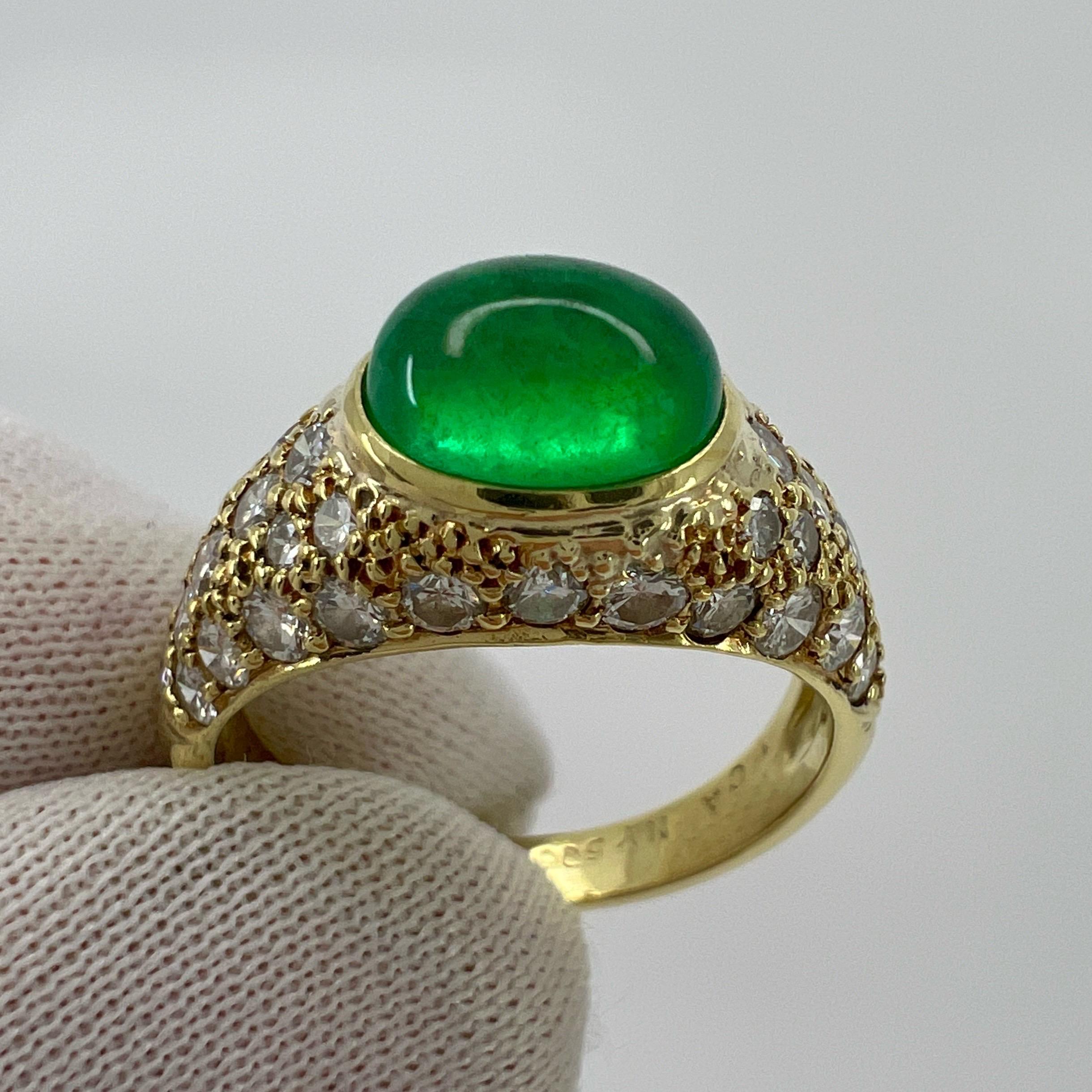 Oval Cut Rare Vintage Van Cleef & Arpels 2 Carat Emerald And Diamond Cocktail Dome Ring For Sale