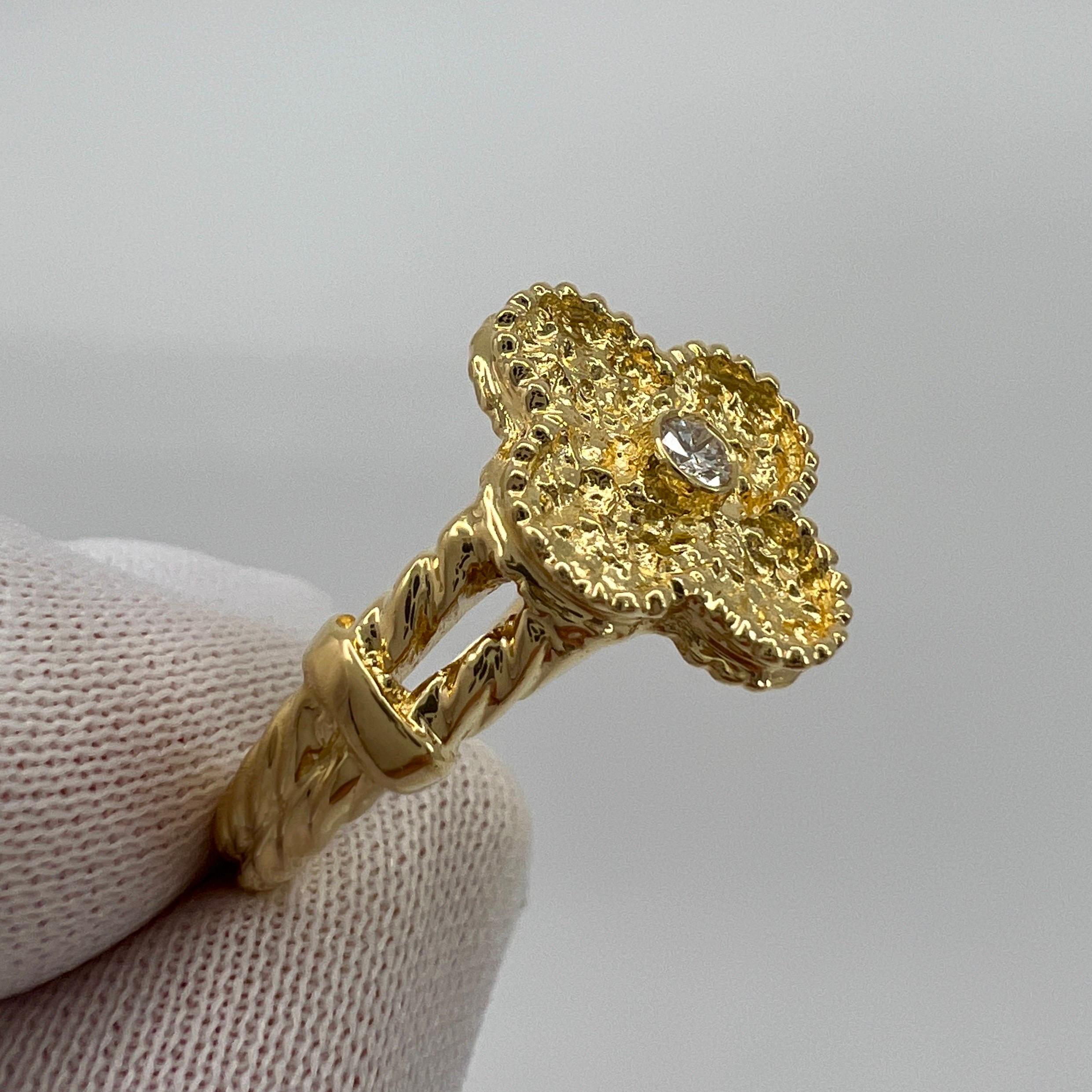 Rare Vintage Van Cleef & Arpels Alhambra Diamond Flower 18k Yellow Gold Ring 2