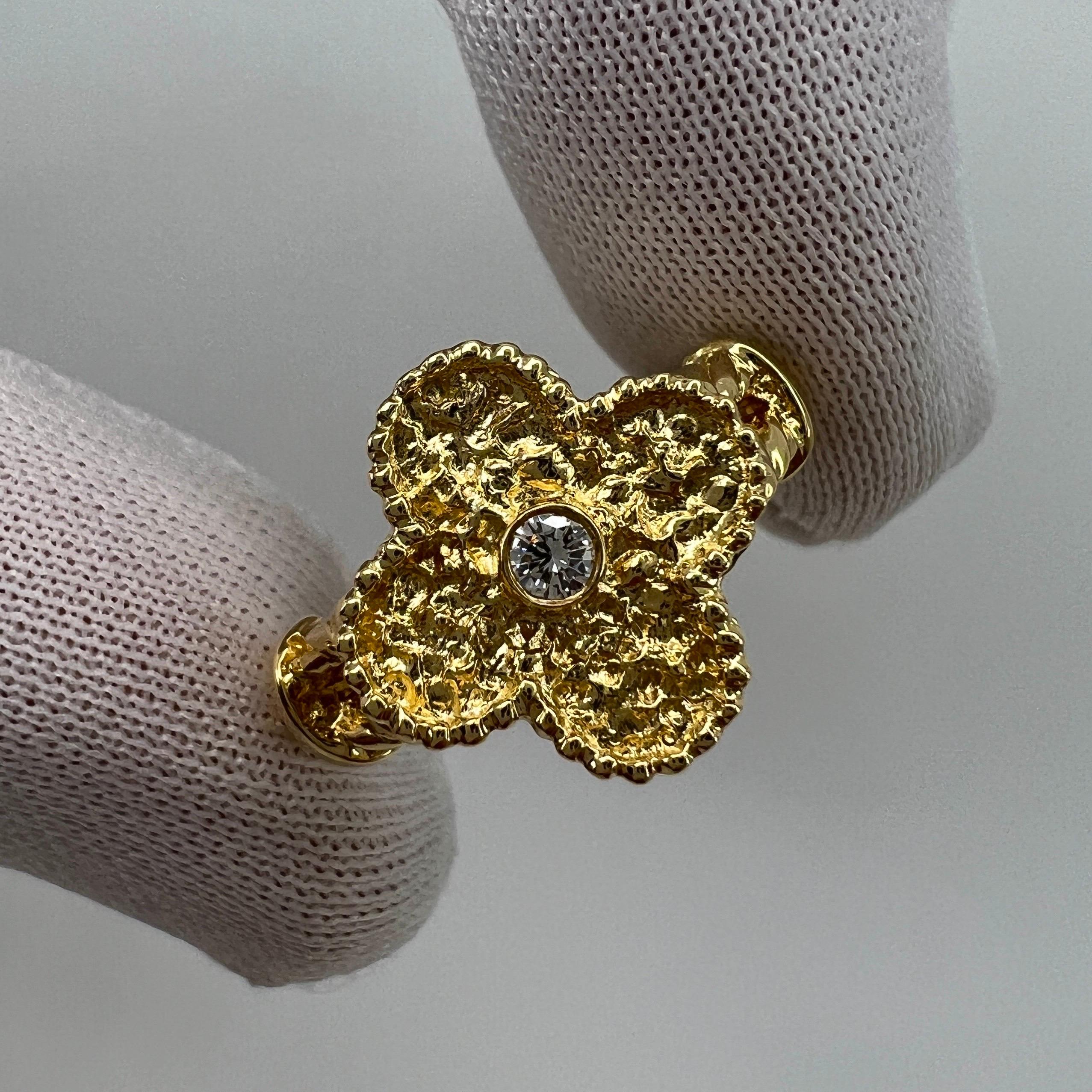 Rare Vintage Van Cleef & Arpels Alhambra Diamond Flower 18k Yellow Gold Ring 3