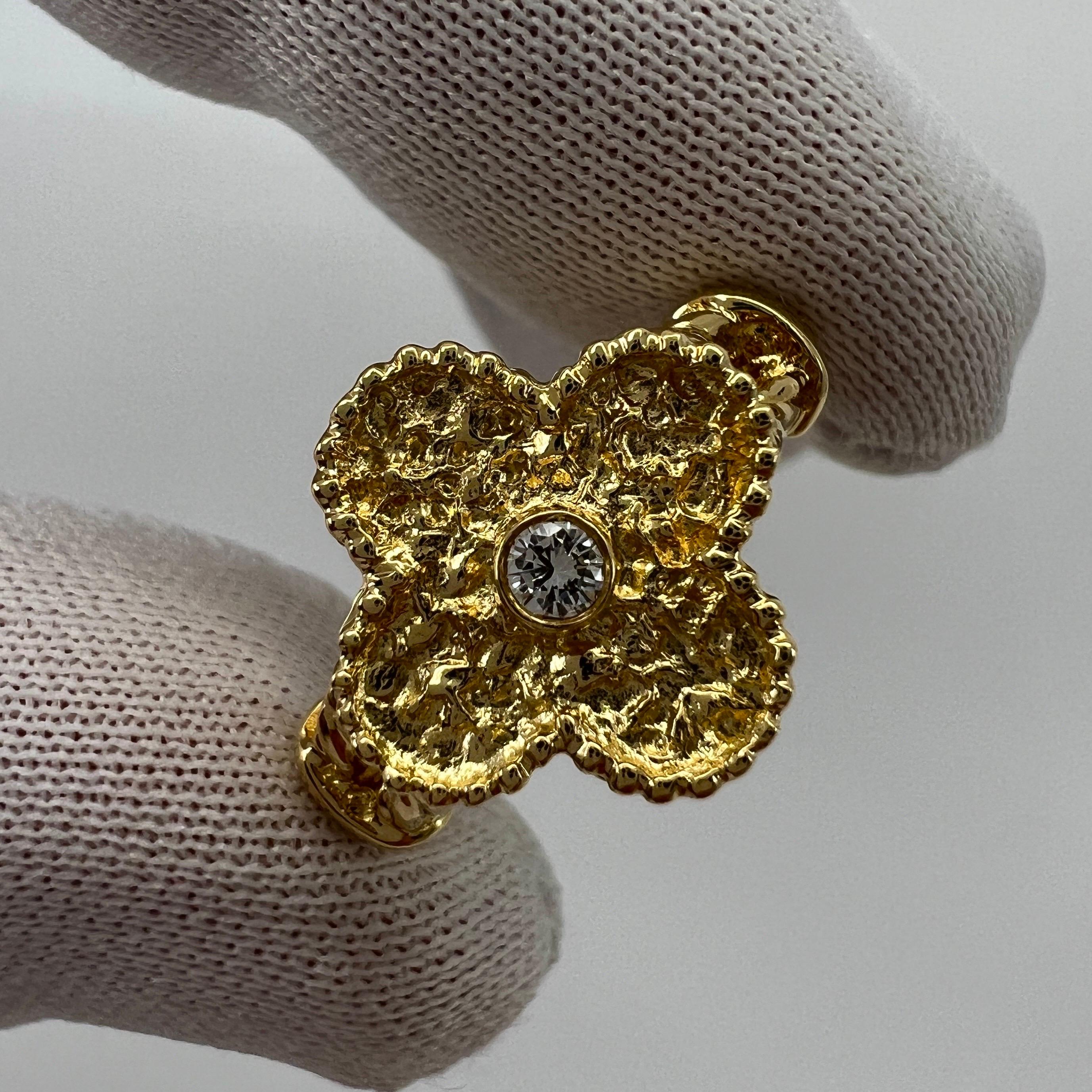 Rare Vintage Van Cleef & Arpels Alhambra Diamond Flower 18k Yellow Gold Ring 1
