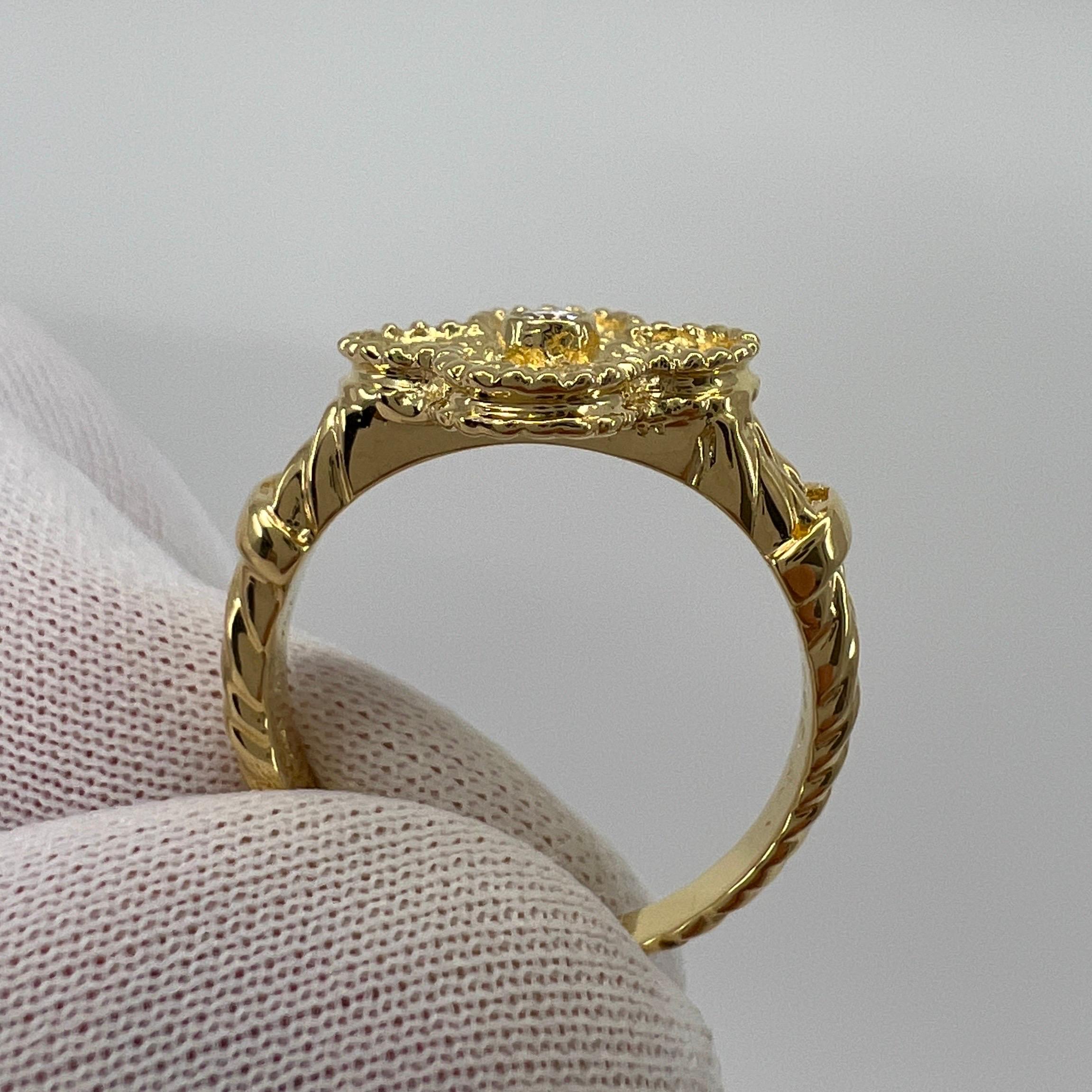Rare Vintage Van Cleef & Arpels Alhambra Diamond Flower 18k Yellow Gold Ring 2