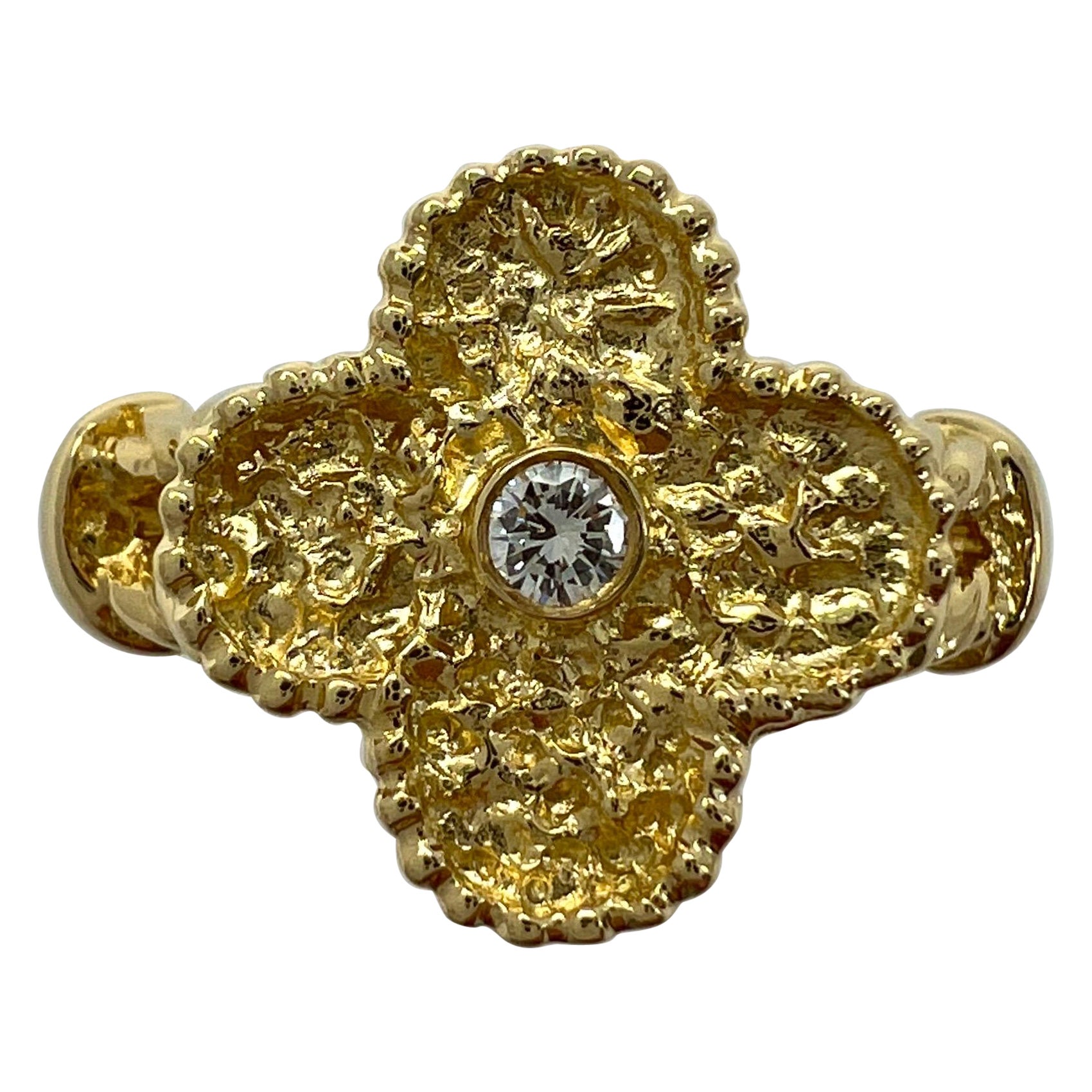 Seltener Vintage Van Cleef & Arpels Alhambra Diamant-Blumenring aus 18 Karat Gelbgold