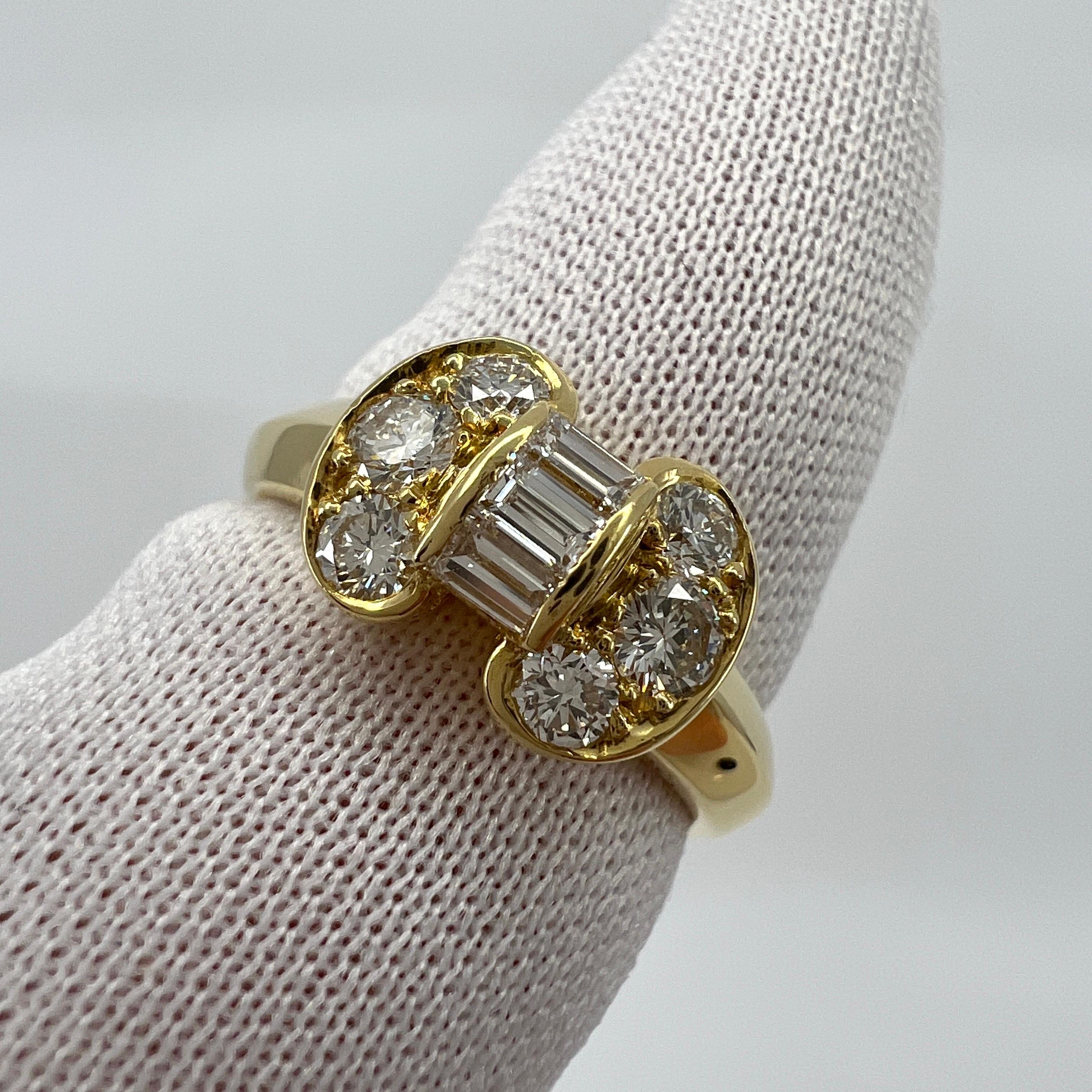 Rare Vintage Van Cleef & Arpels Baguette Diamond Ribbon Bow 18k Yellow Gold Ring 2