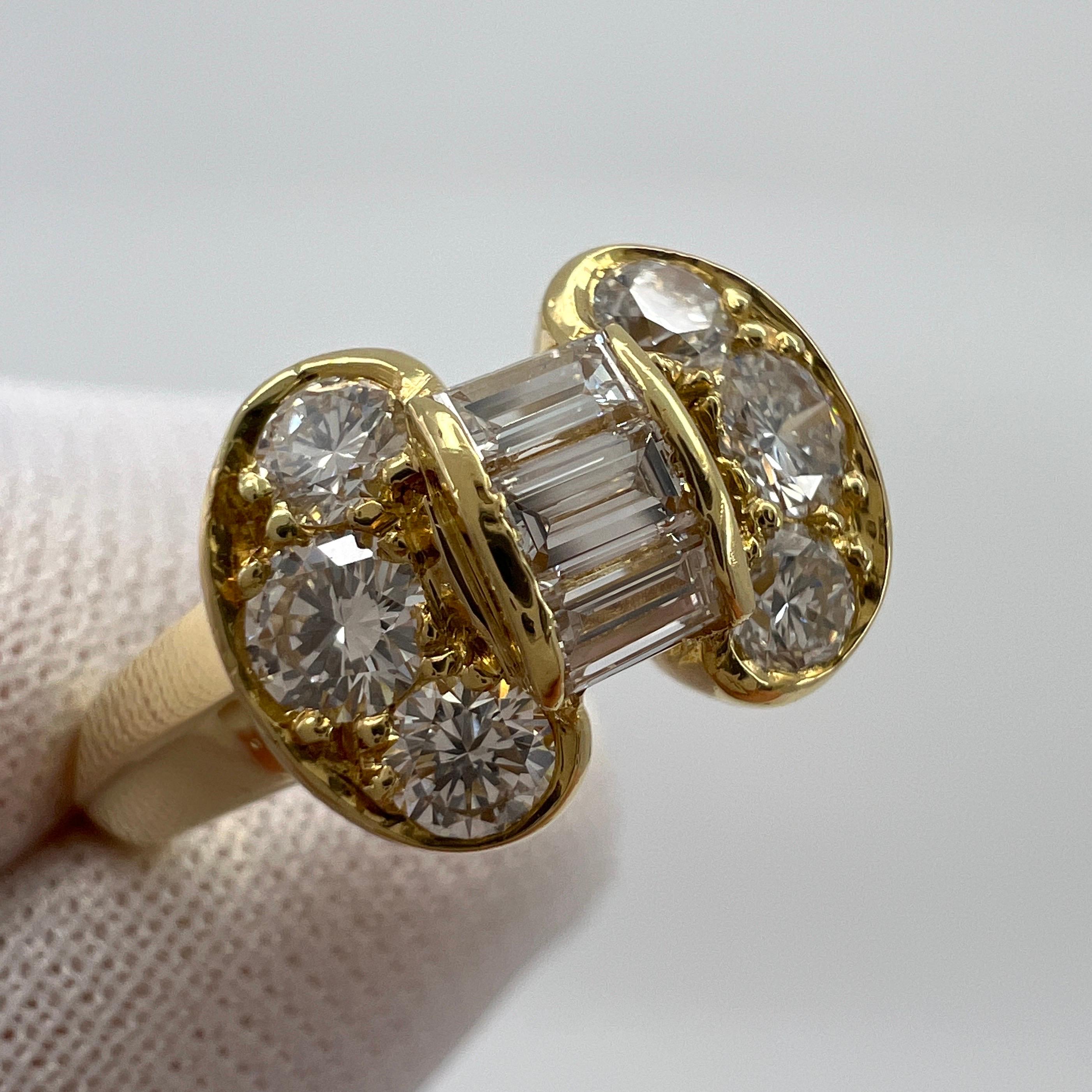 Baguette Cut Rare Vintage Van Cleef & Arpels Baguette Diamond Ribbon Bow 18k Yellow Gold Ring