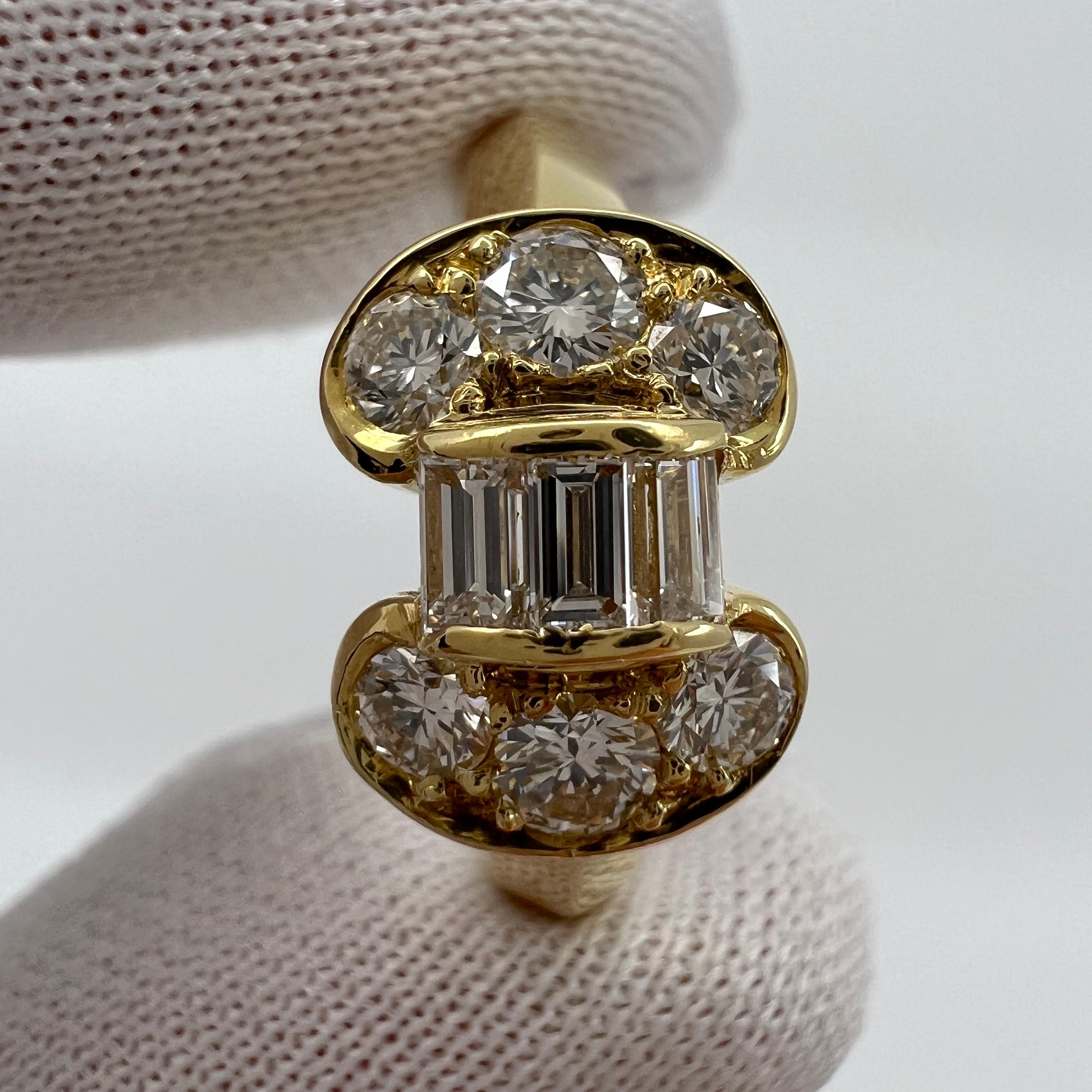 Rare Vintage Van Cleef & Arpels Baguette Diamond Ribbon Bow 18k Yellow Gold Ring In Excellent Condition In Birmingham, GB