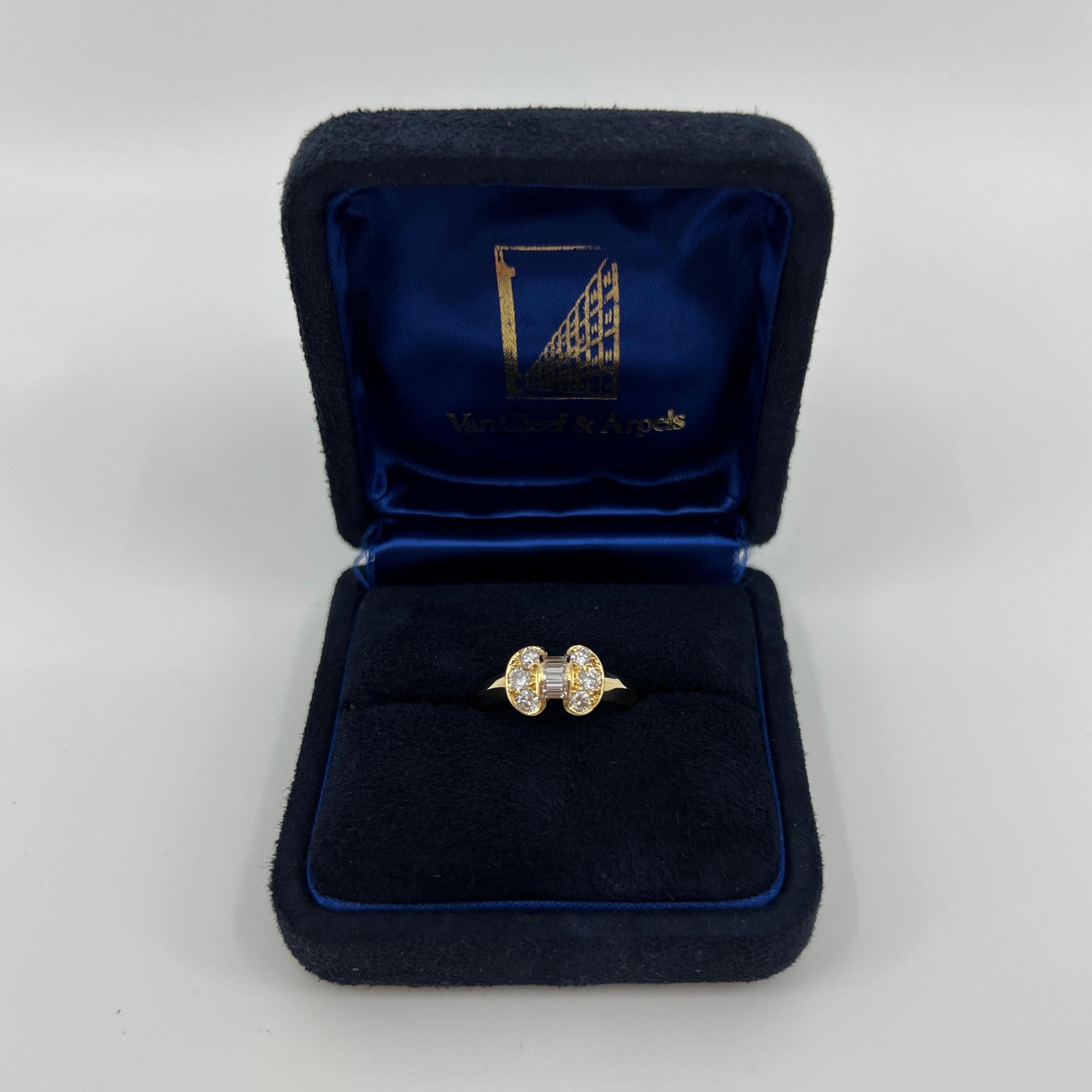 Women's or Men's Rare Vintage Van Cleef & Arpels Baguette Diamond Ribbon Bow 18k Yellow Gold Ring