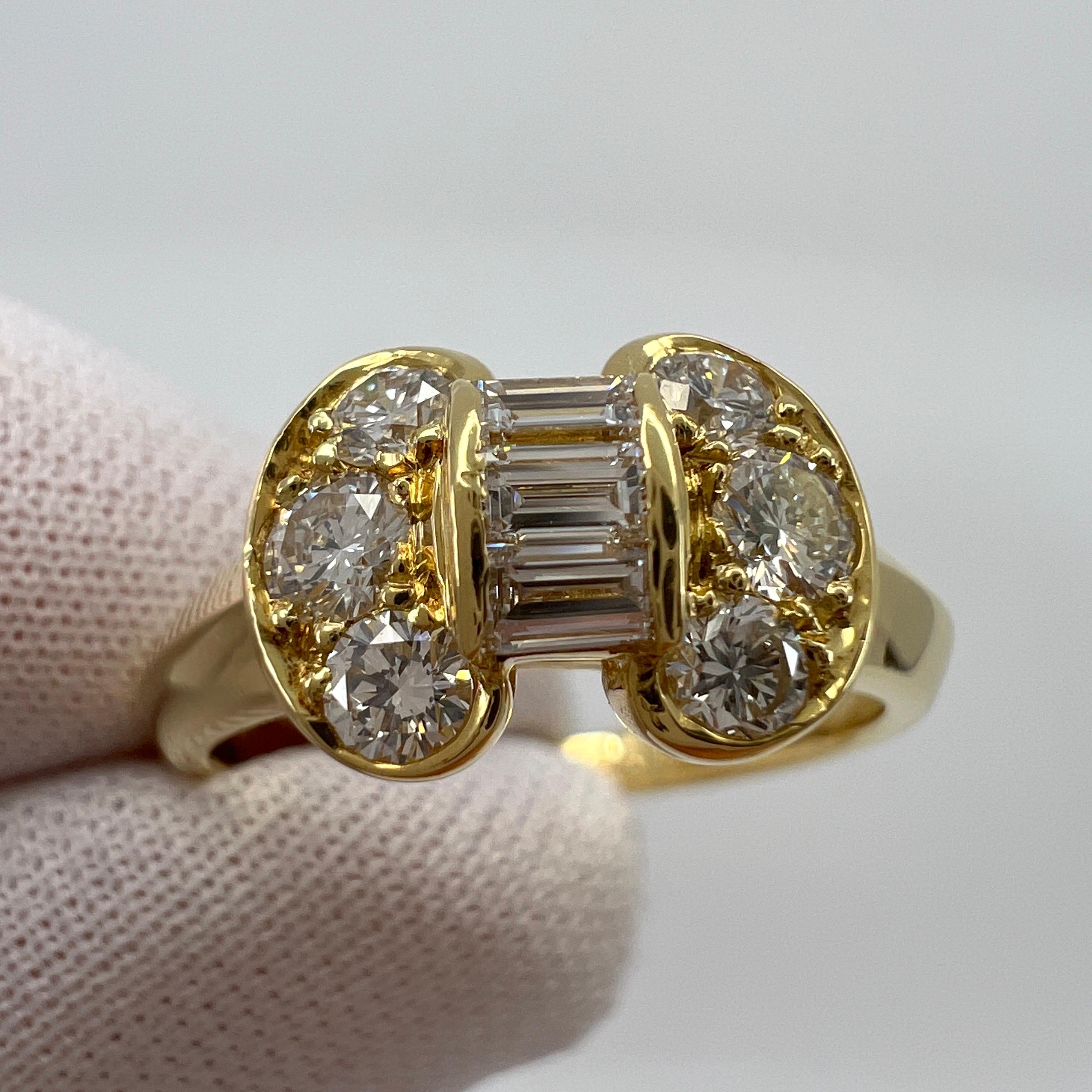 Rare Vintage Van Cleef & Arpels Baguette Diamond Ribbon Bow 18k Yellow Gold Ring 1