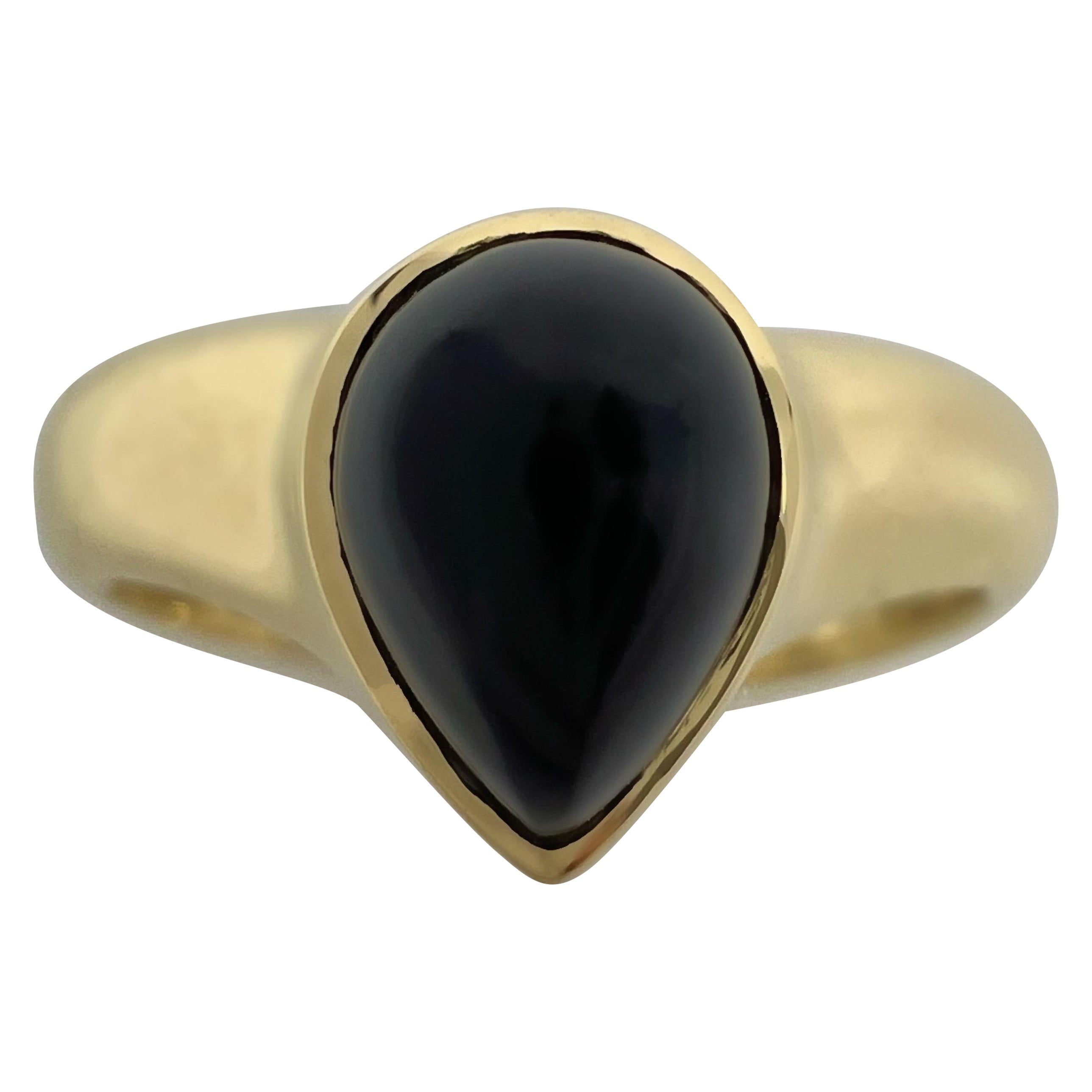 Rare bague Vintage Van Cleef & Arpels Onyx Noir Cabochon Poire Or Jaune 18k en vente