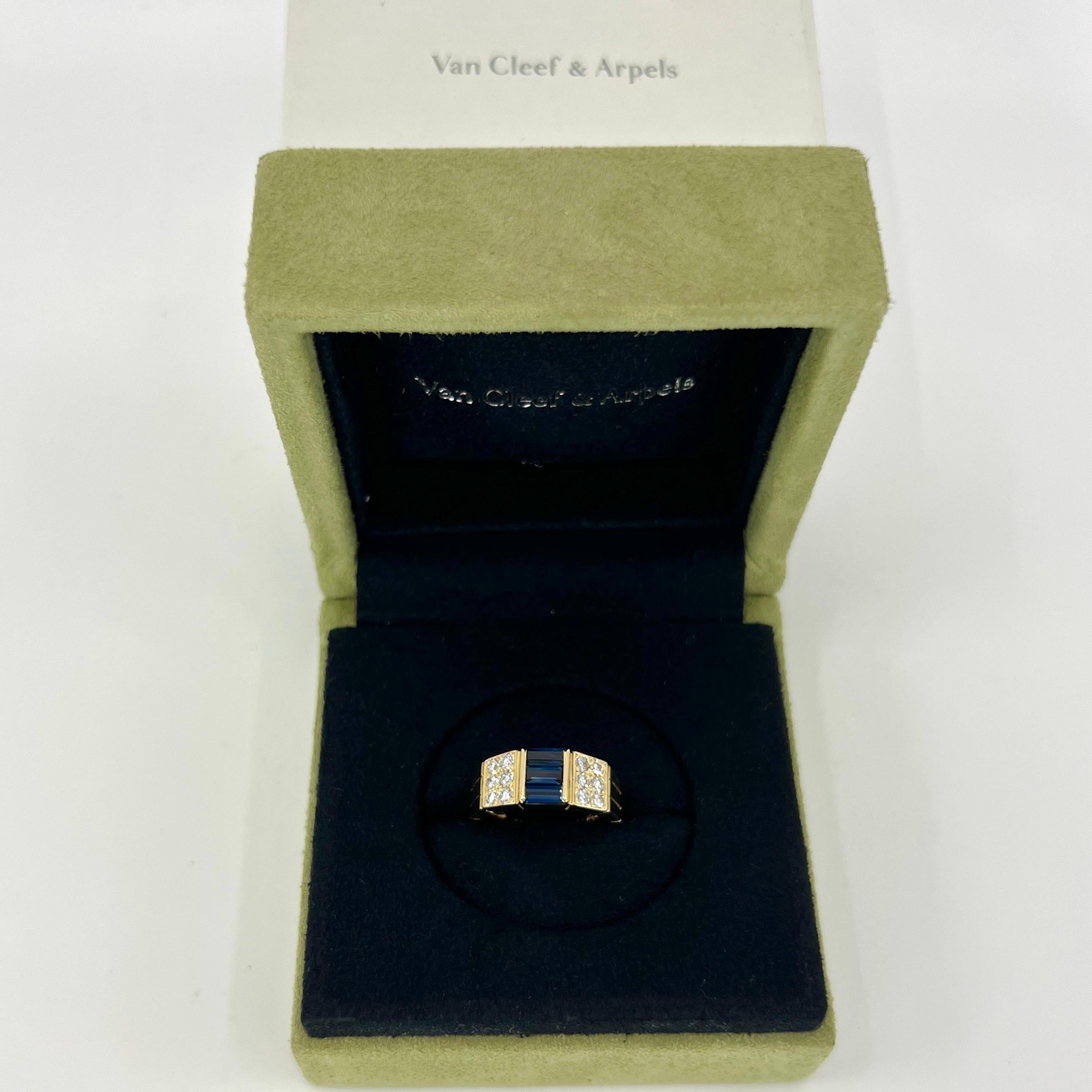 Rare Vintage Van Cleef & Arpels Blue Sapphire And Diamond Cocktail Band Ring For Sale 6