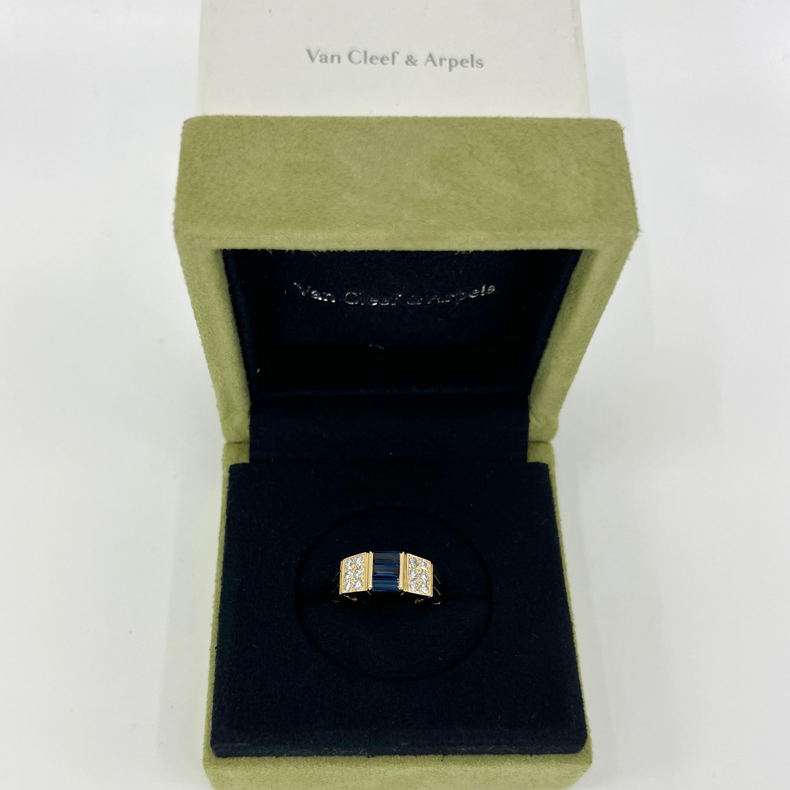 Baguette Cut Rare Vintage Van Cleef & Arpels Blue Sapphire And Diamond Cocktail Band Ring For Sale