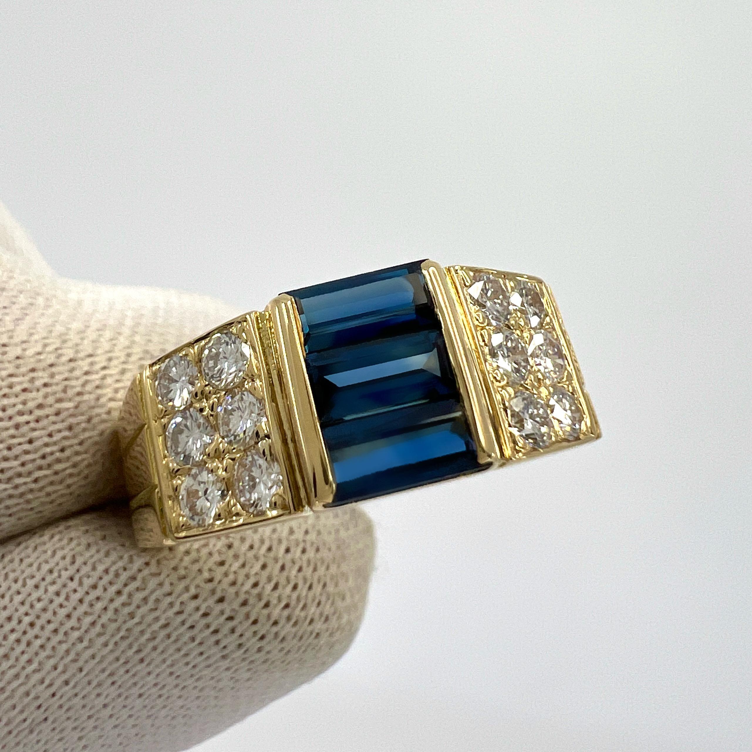 Rare Vintage Van Cleef & Arpels Blue Sapphire And Diamond Cocktail Band Ring For Sale 1