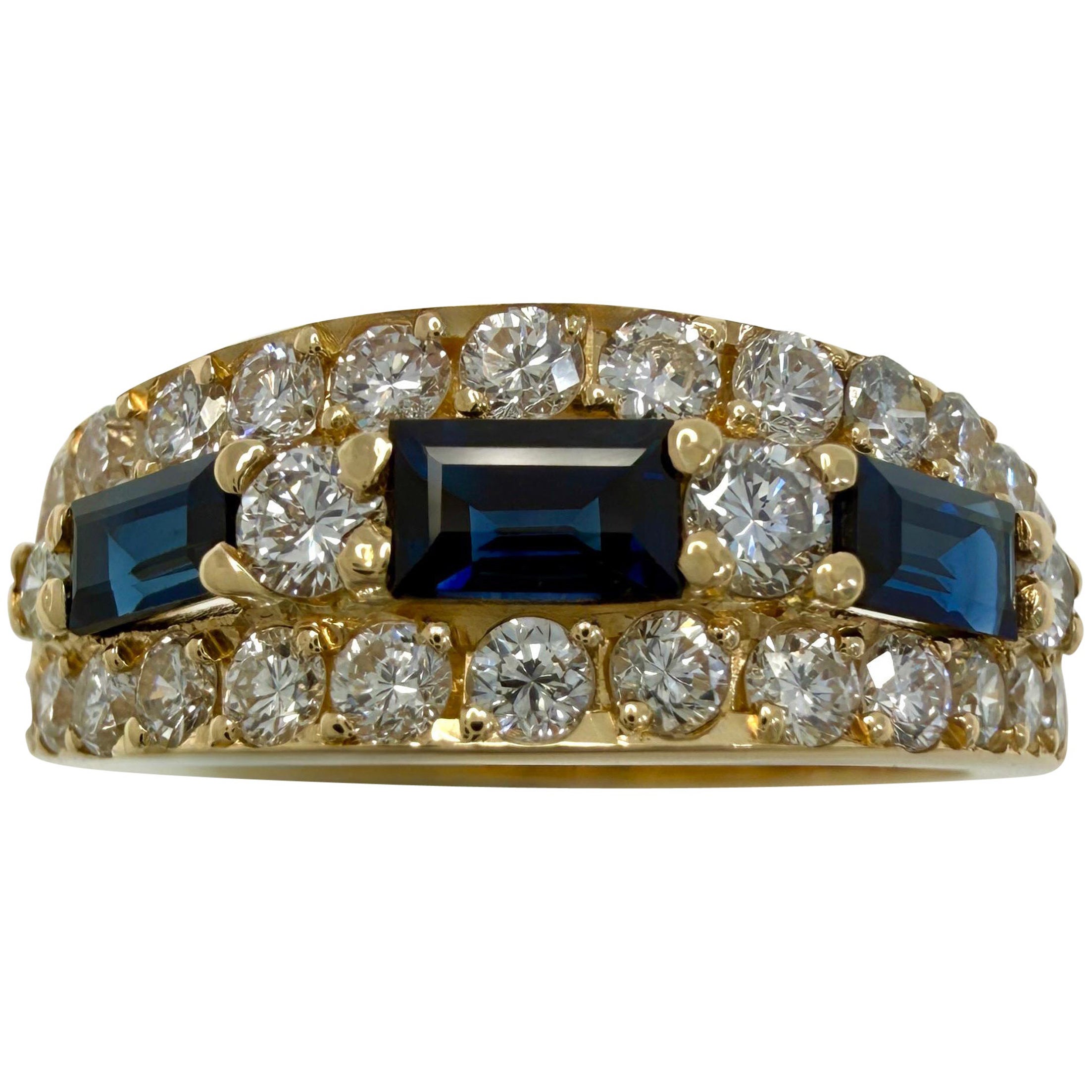 Rare Vintage Van Cleef & Arpels Blue Sapphire & Diamond Cocktail Band Ring
