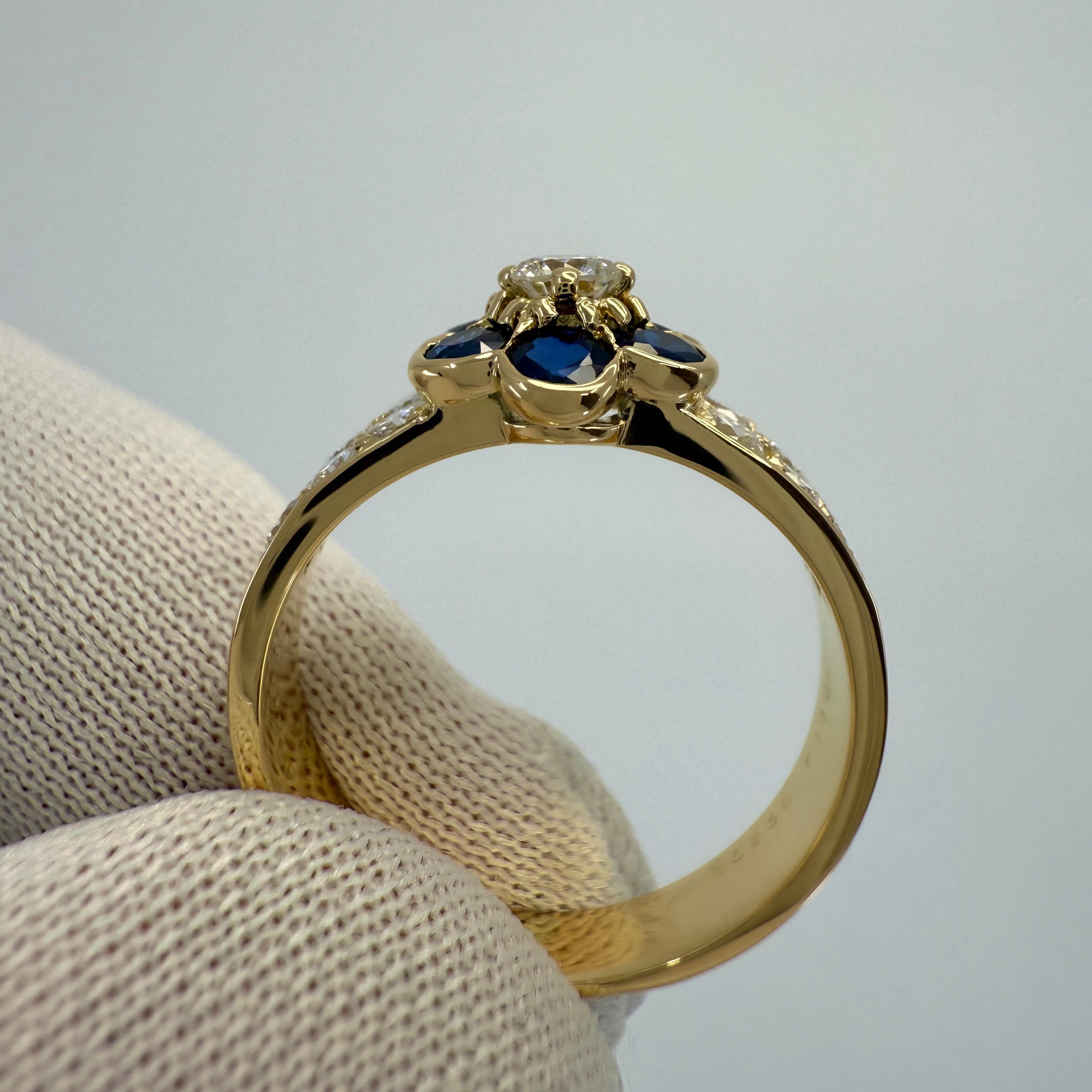 Rare Vintage Van Cleef & Arpels Blue Sapphire & Diamond Fleurette Flower Ring 5